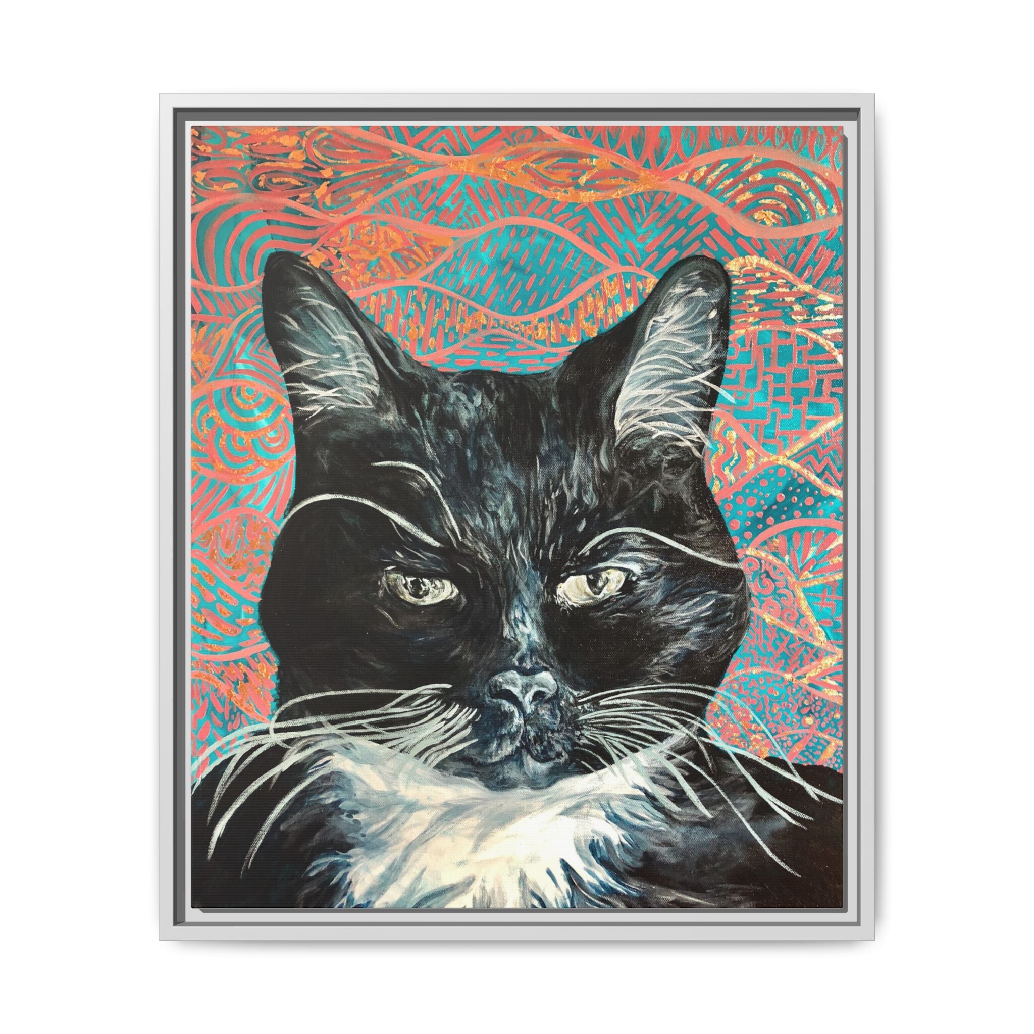 Black Cat Portrait Wall Art_ Framed Matte Canvas Cat Portrait