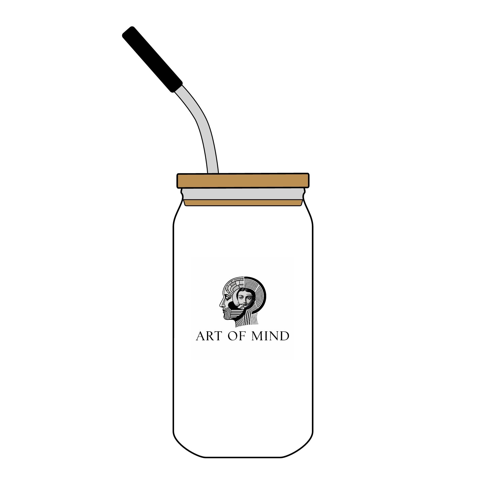 Art of Mind - 16oz Engraved Can Glass Tumbler with Lid & Straw — 'Art of Mind' Logo