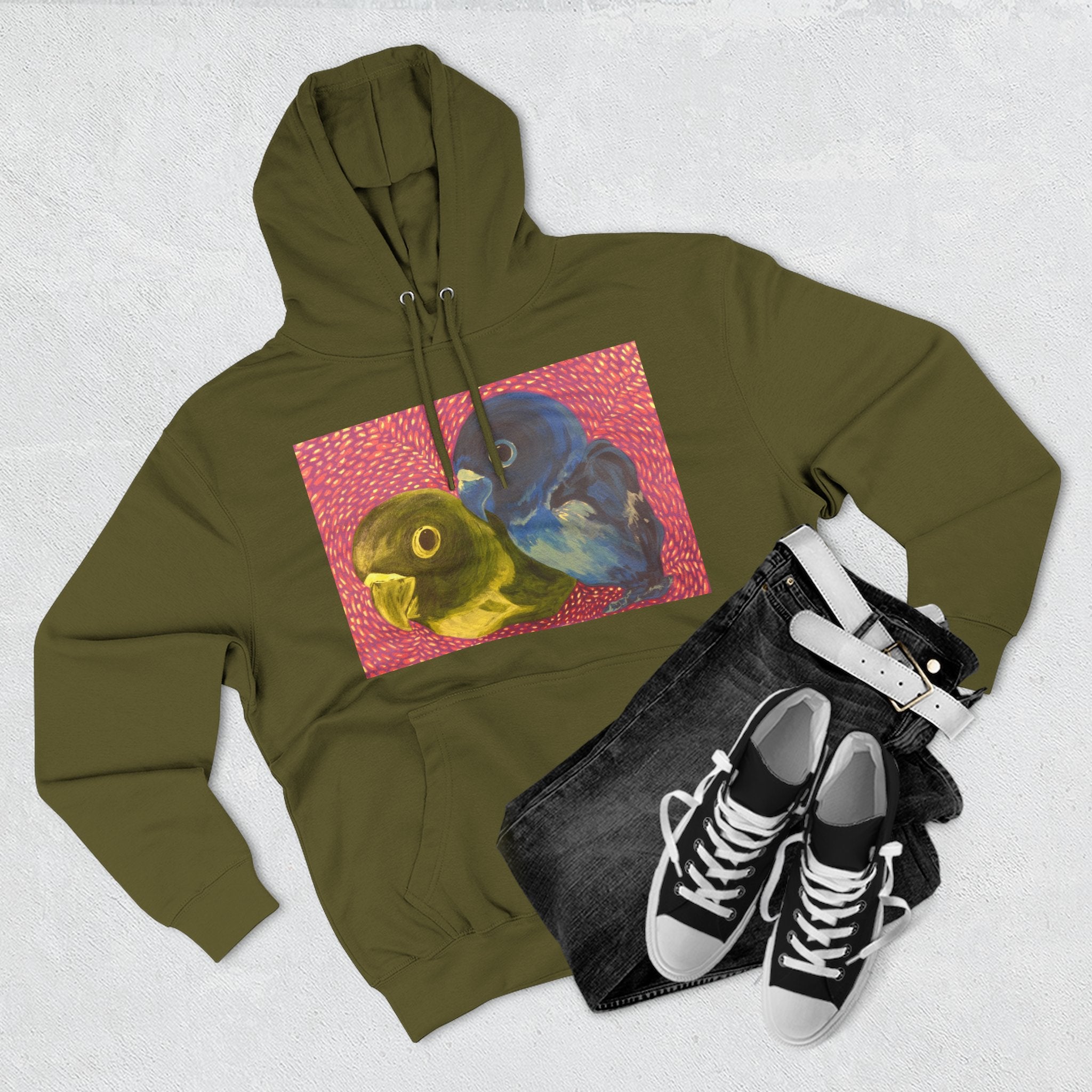 Parakeet Pop Art Hoodie — Colorful Budgie Bird Print Fleece Pullover
