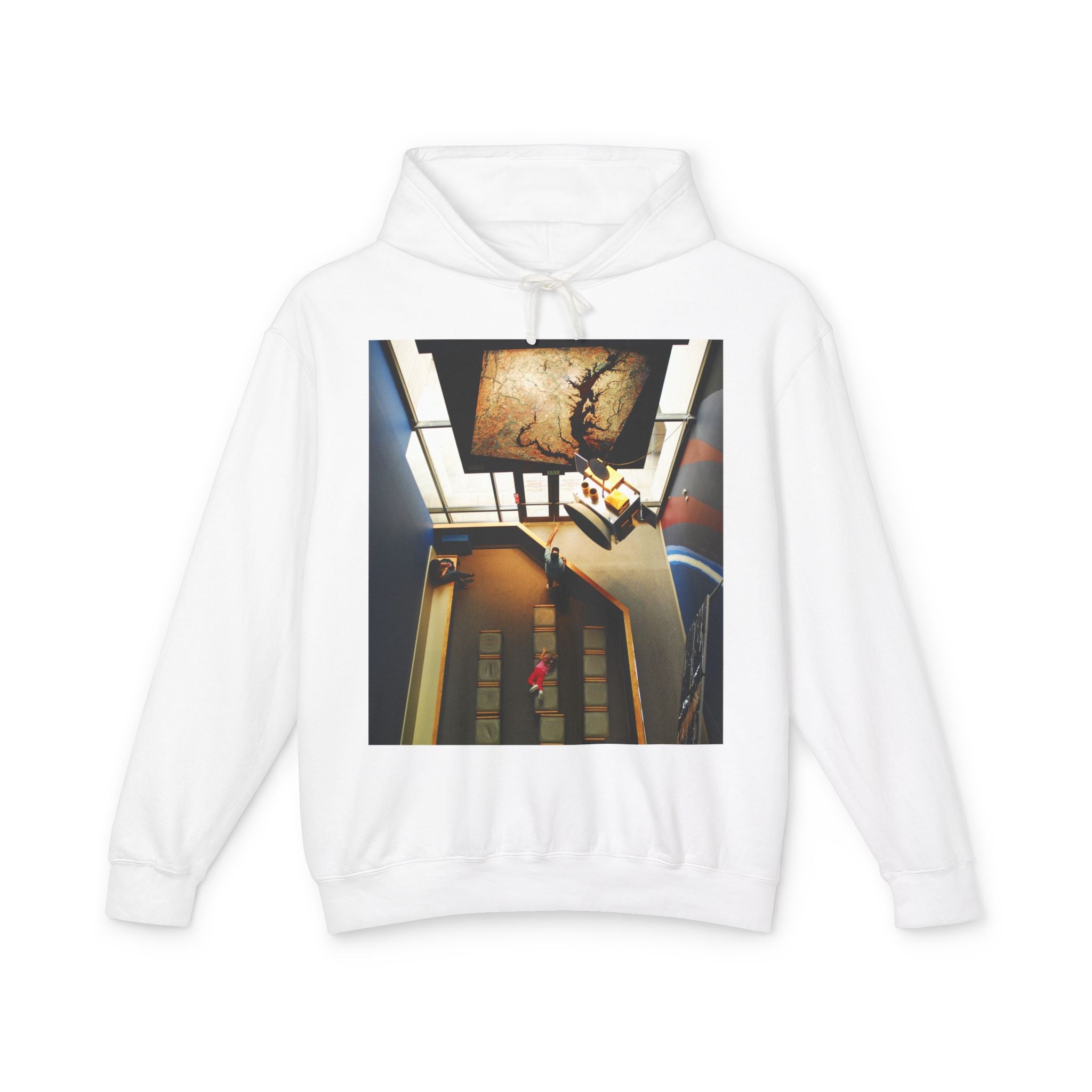 Air and Space - Surreal Stairwell Photo Hoodie — Vintage Elevator Art Pullover