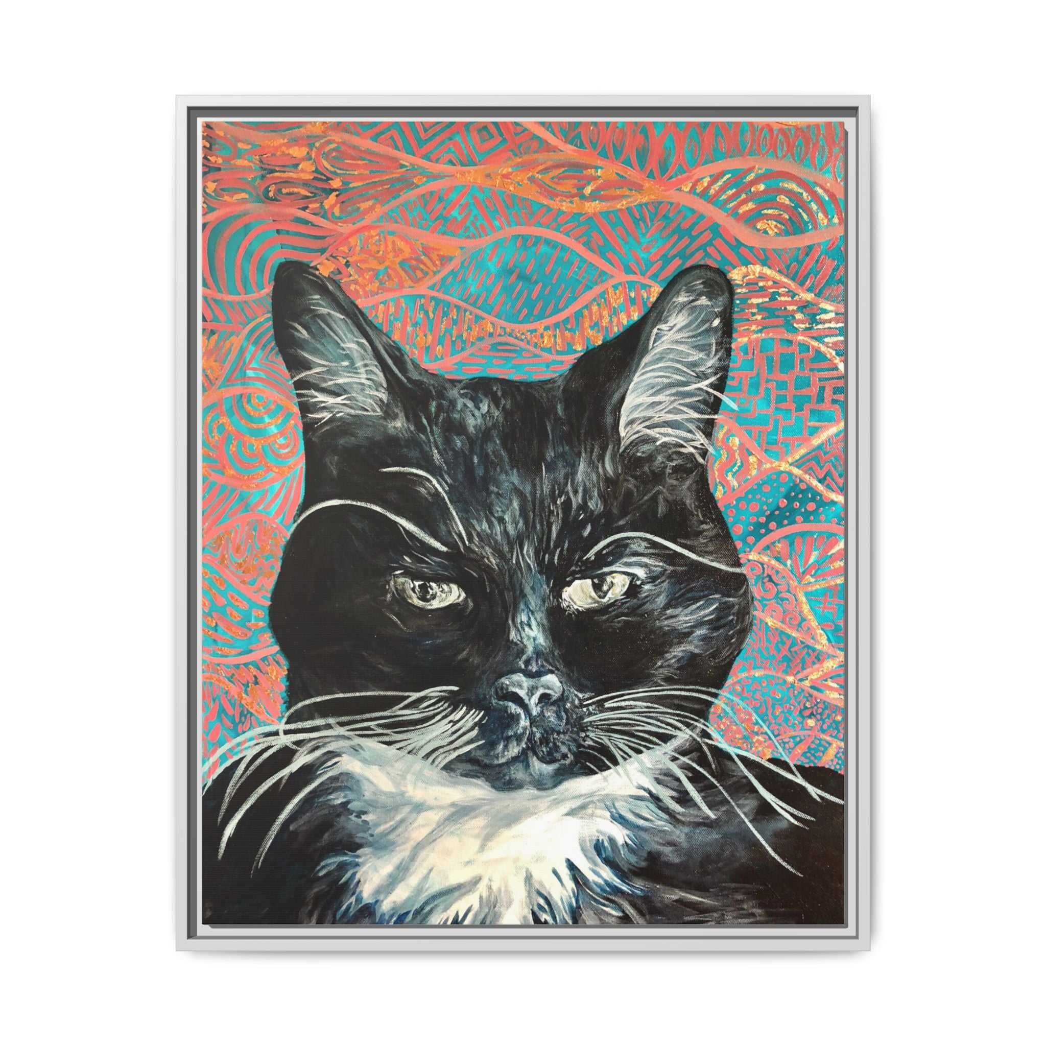 Black Cat Portrait Wall Art_ Framed Matte Canvas Cat Portrait