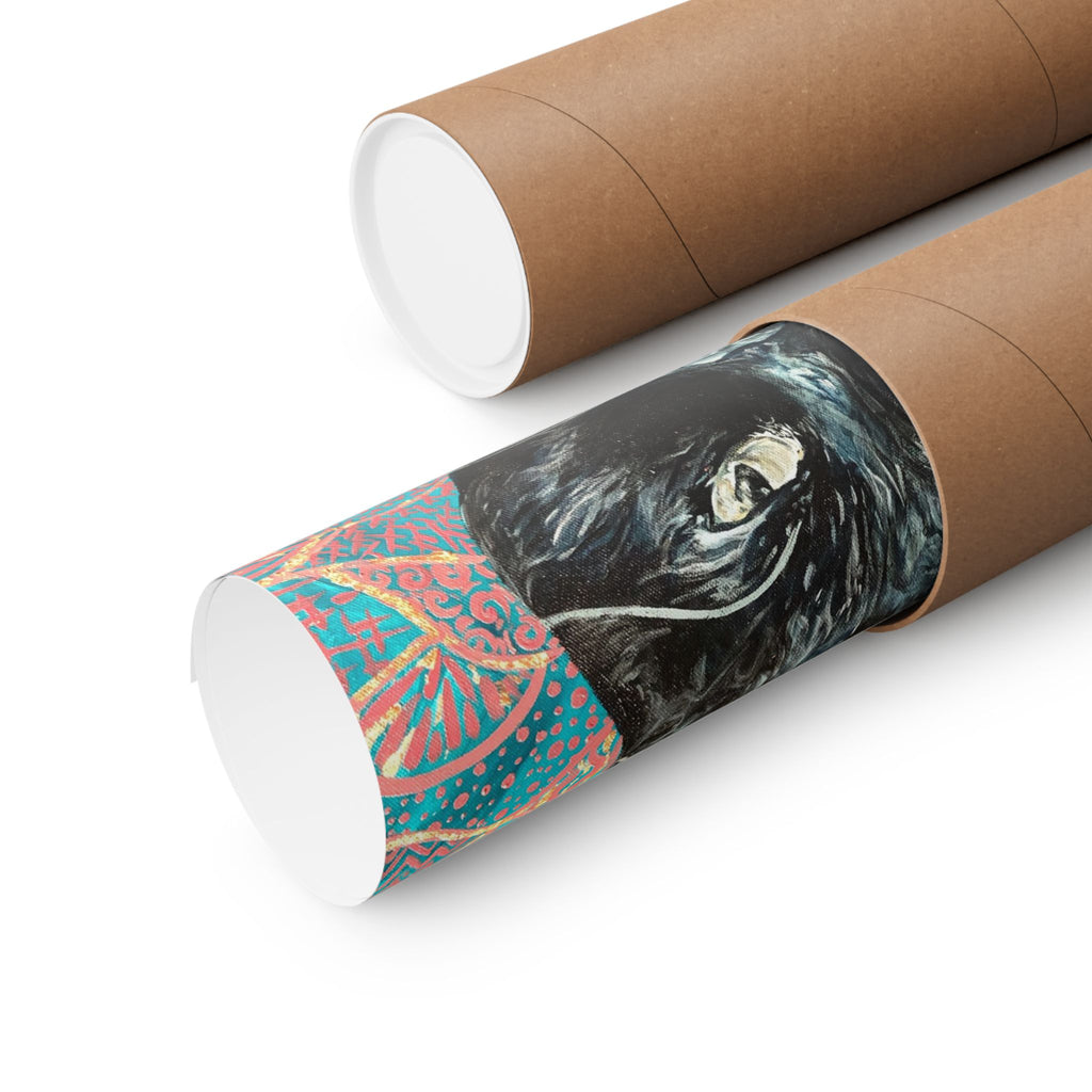 Black Cat Portrait Matte Poster — Vertical Wall Art on Patterned Background
