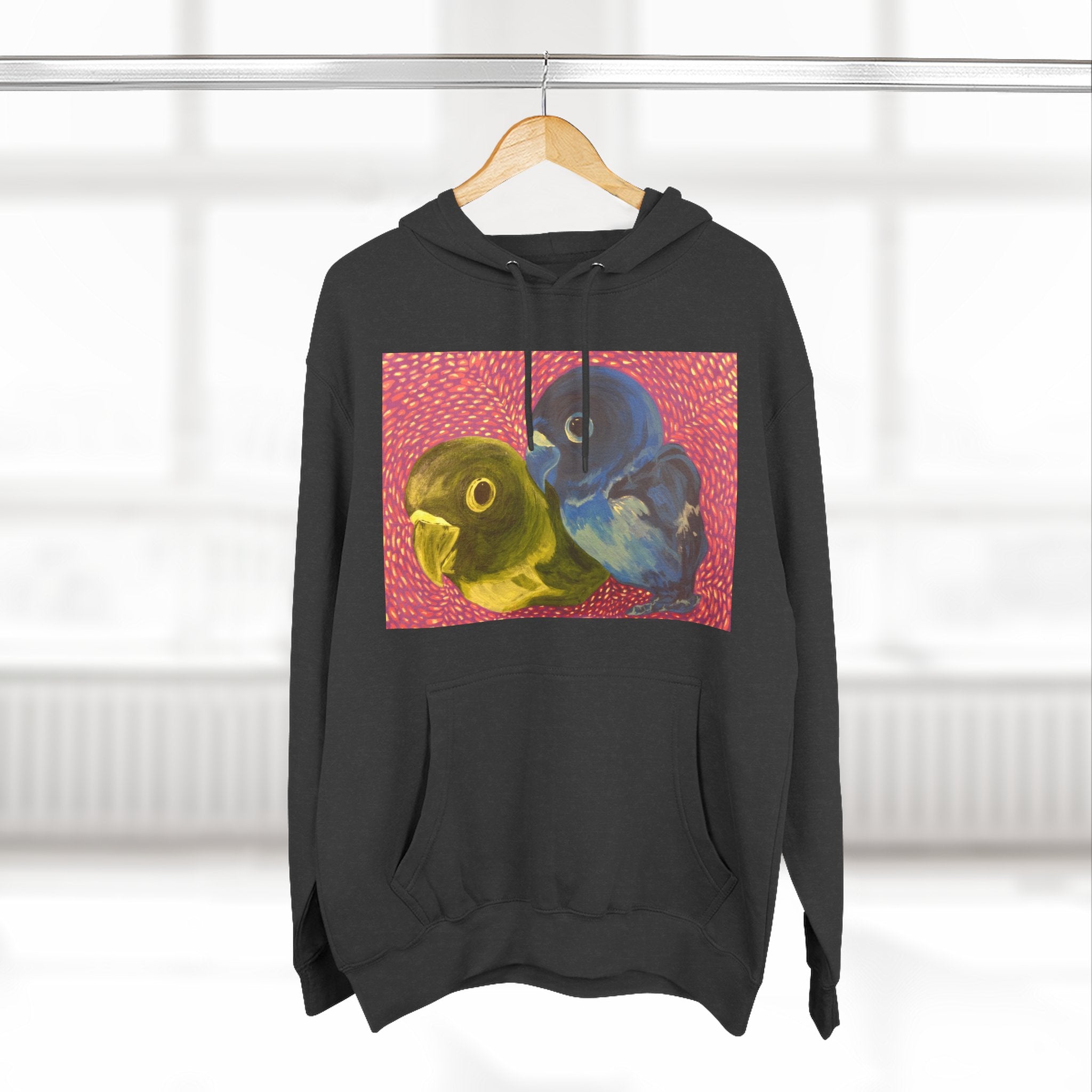 Parakeet Pop Art Hoodie — Colorful Budgie Bird Print Fleece Pullover