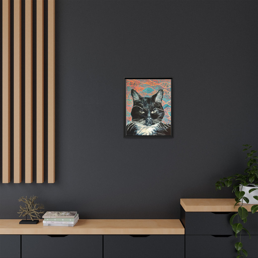 Black Cat Portrait Wall Art_ Framed Matte Canvas Cat Portrait