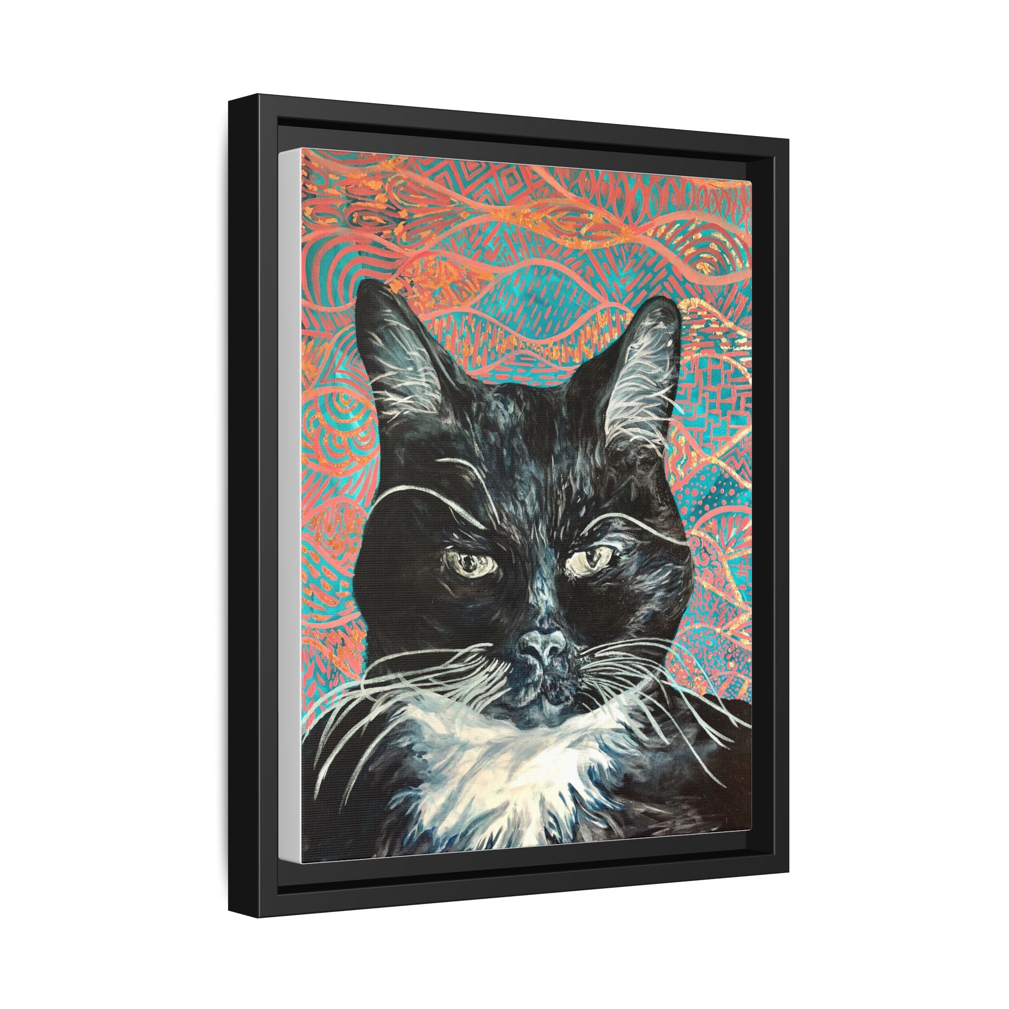 Black Cat Portrait Wall Art_ Framed Matte Canvas Cat Portrait