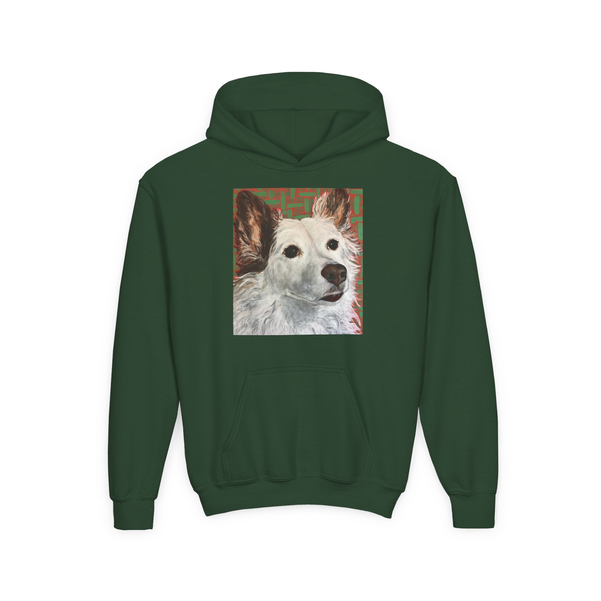 White Dog Portrait Hoodie —  Pullover for Kids