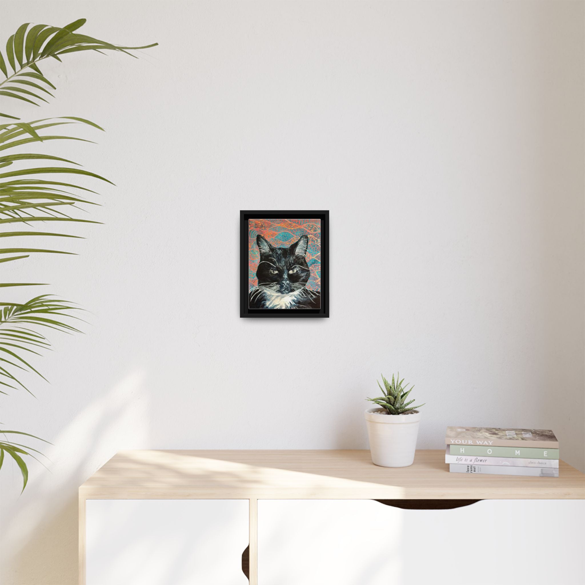Black Cat Portrait Wall Art_ Framed Matte Canvas Cat Portrait