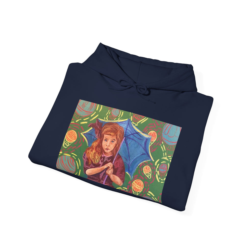 Vintage Girl with Umbrella Graphic Sweatshirt - Kids' Rainy Day Illustration Hoodie