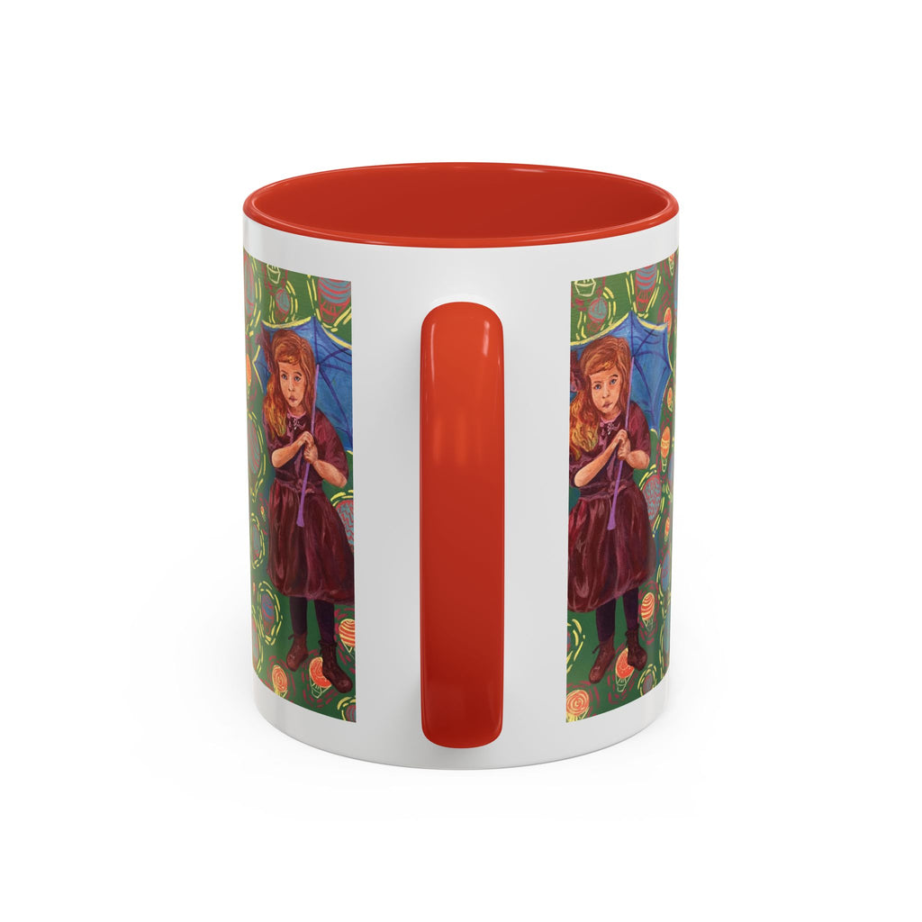 Vintage Girl with Umbrella Accent Coffee Mug — Whimsical Rainy-Day Art Gift (11/15 oz)