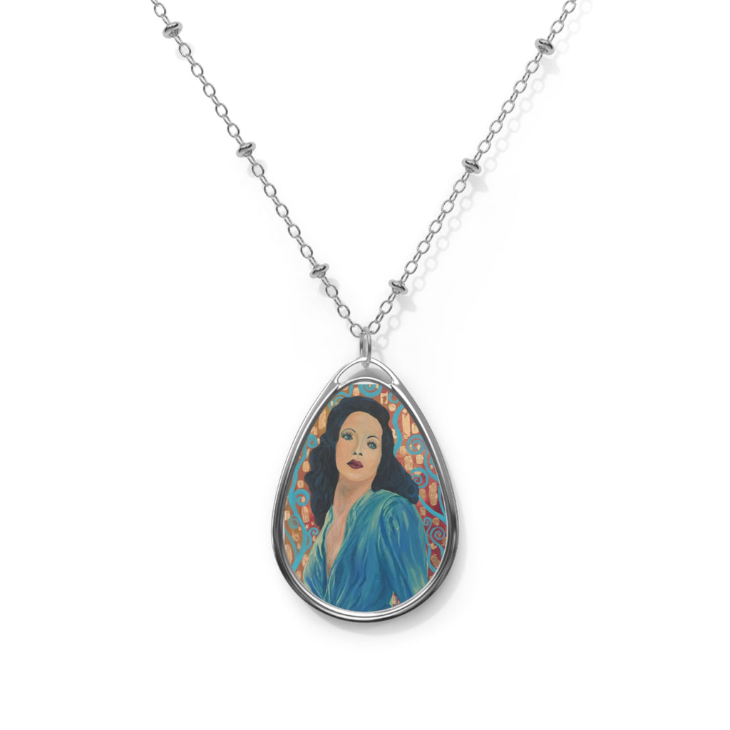 Gene Tierney - Oval Portrait Necklace — Vintage Art Teardrop Pendant