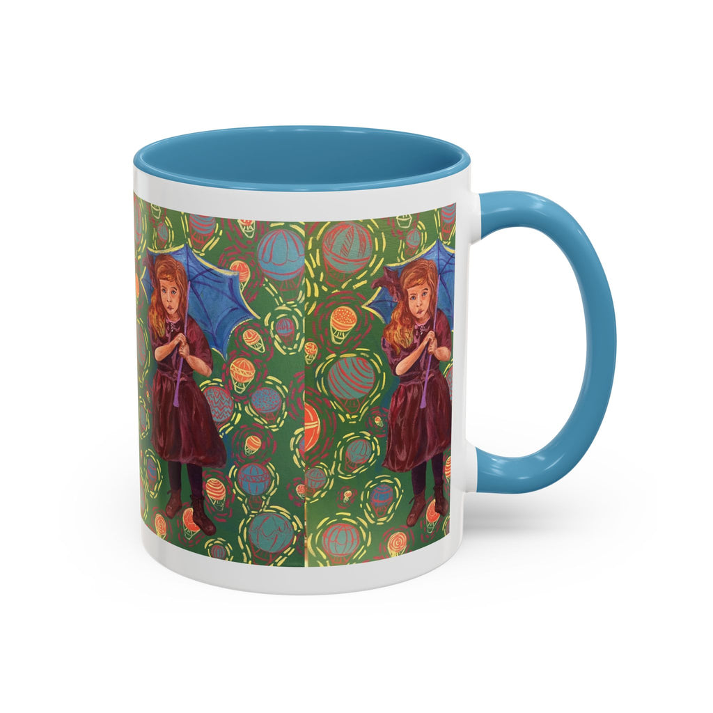 Vintage Girl with Umbrella Accent Coffee Mug — Whimsical Rainy-Day Art Gift (11/15 oz)