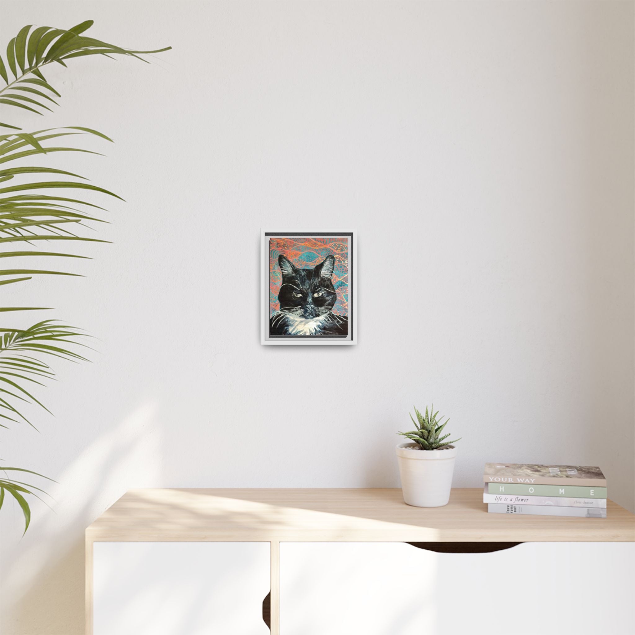 Black Cat Portrait Wall Art_ Framed Matte Canvas Cat Portrait
