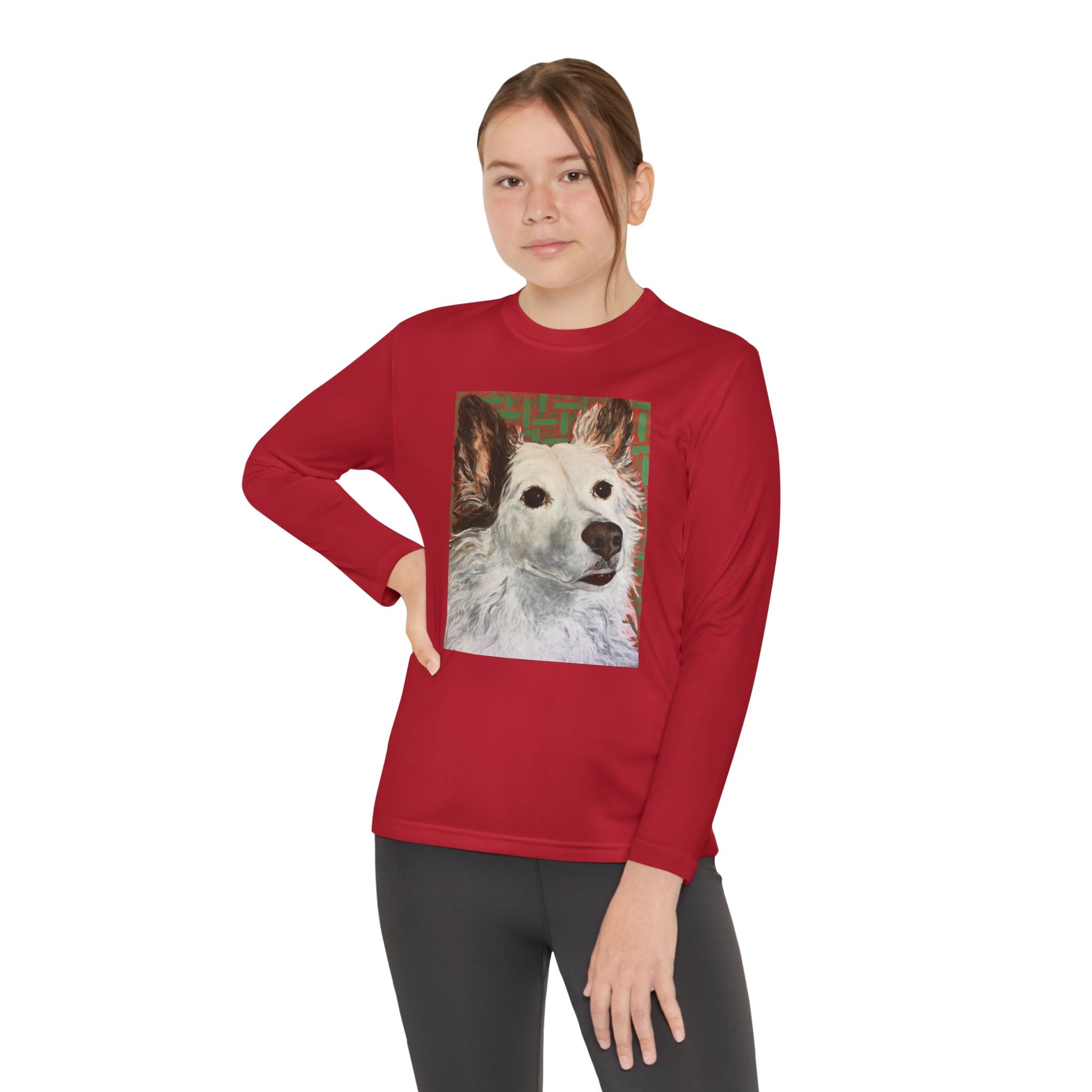 White Dog Portrait - Youth Long Sleeve Tee — White Dog Portrait Kids Shirt