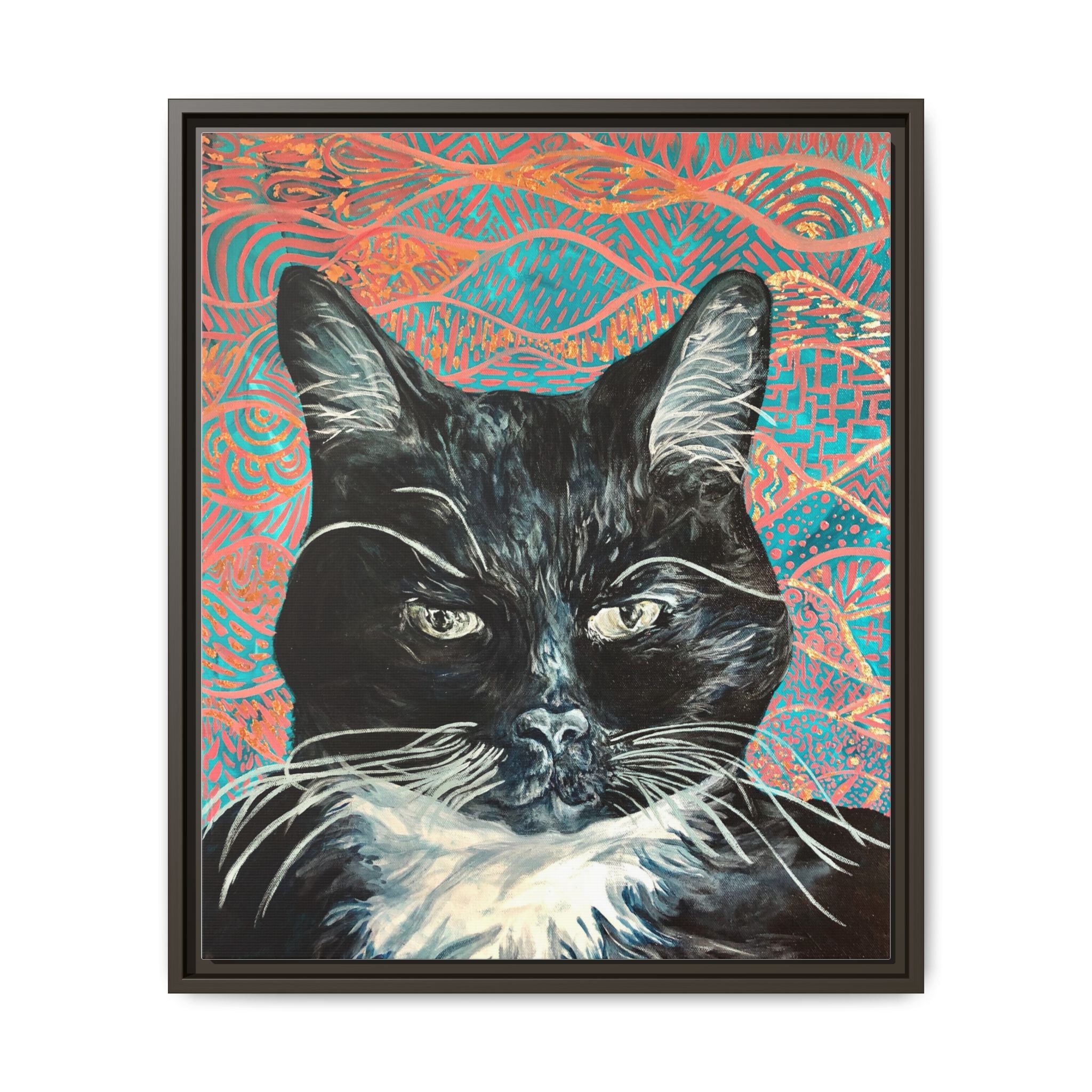 Black Cat Portrait Wall Art_ Framed Matte Canvas Cat Portrait