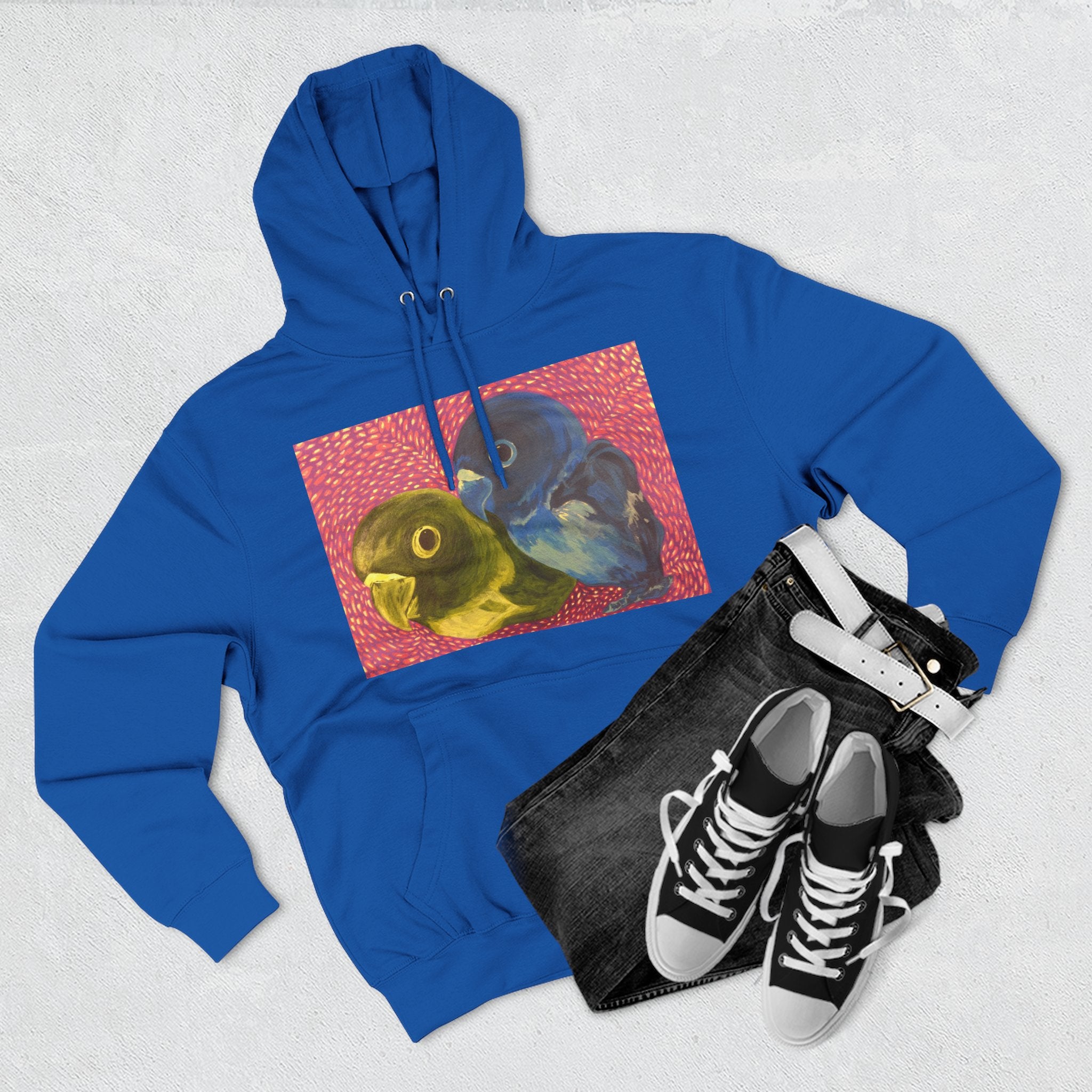 Parakeet Pop Art Hoodie — Colorful Budgie Bird Print Fleece Pullover