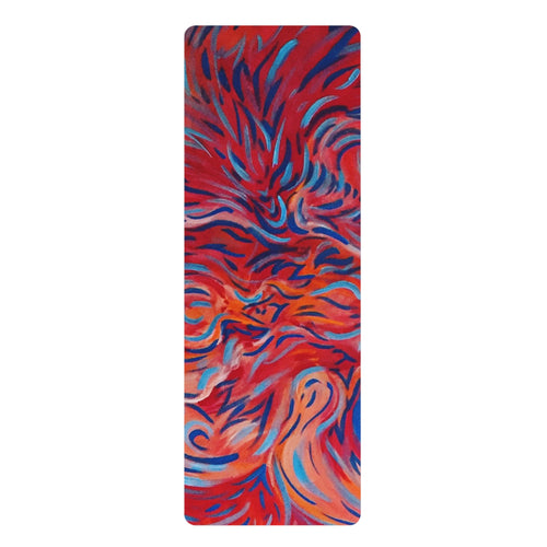 Abstract Flame Swirl - Vibrant Swirl Rubber Yoga Mat — Red & Blue Abstract Flow