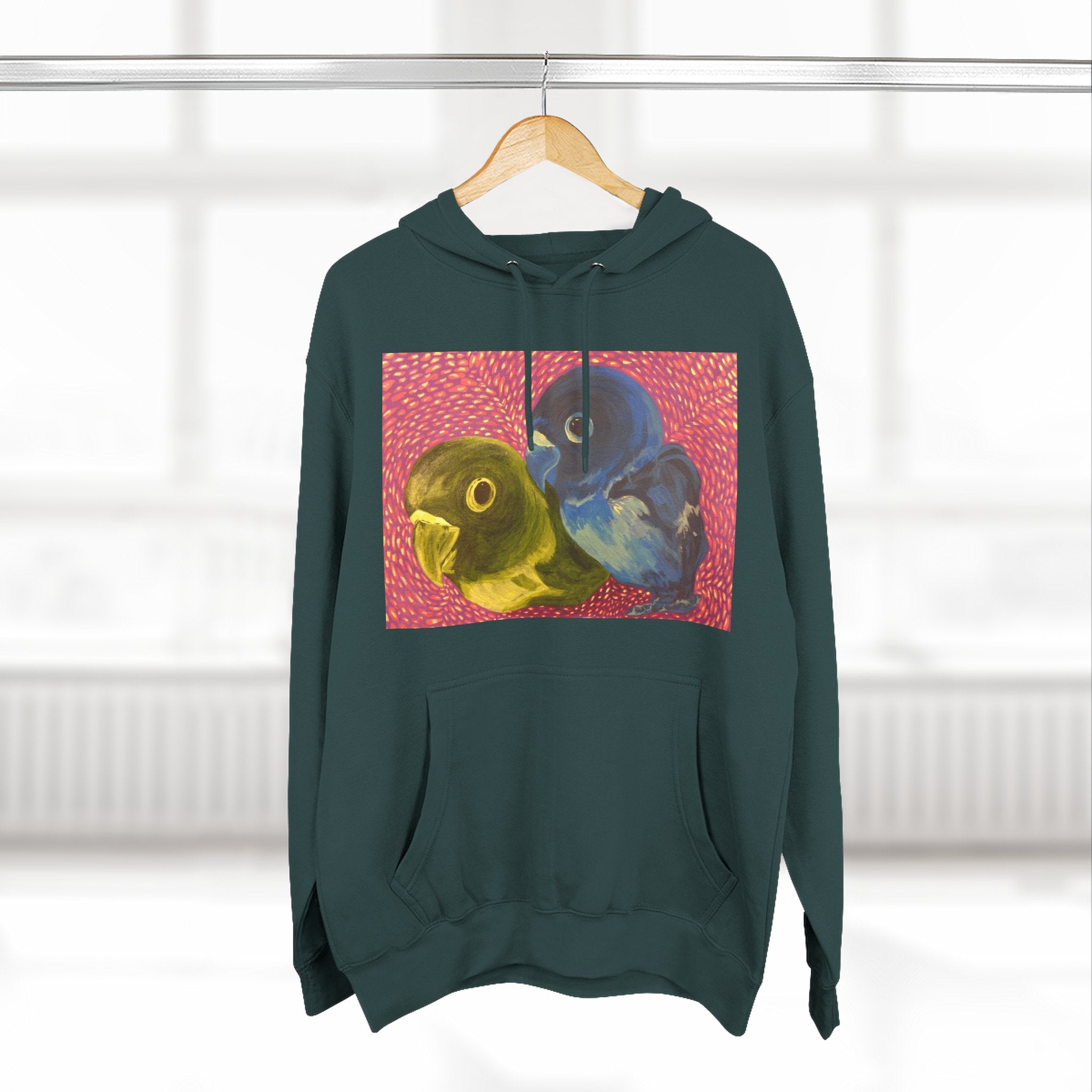 Parakeet Pop Art Hoodie — Colorful Budgie Bird Print Fleece Pullover