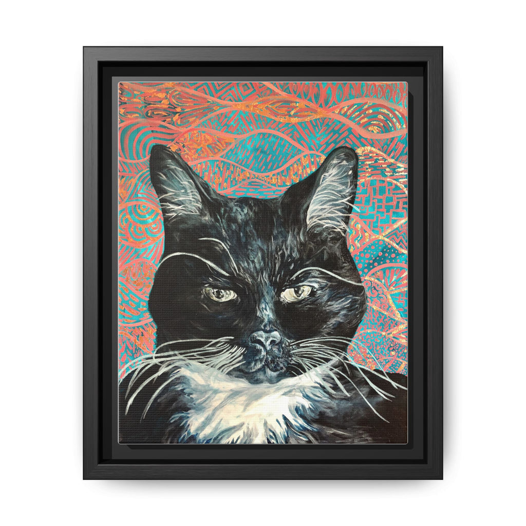 Black Cat Portrait Wall Art_ Framed Matte Canvas Cat Portrait