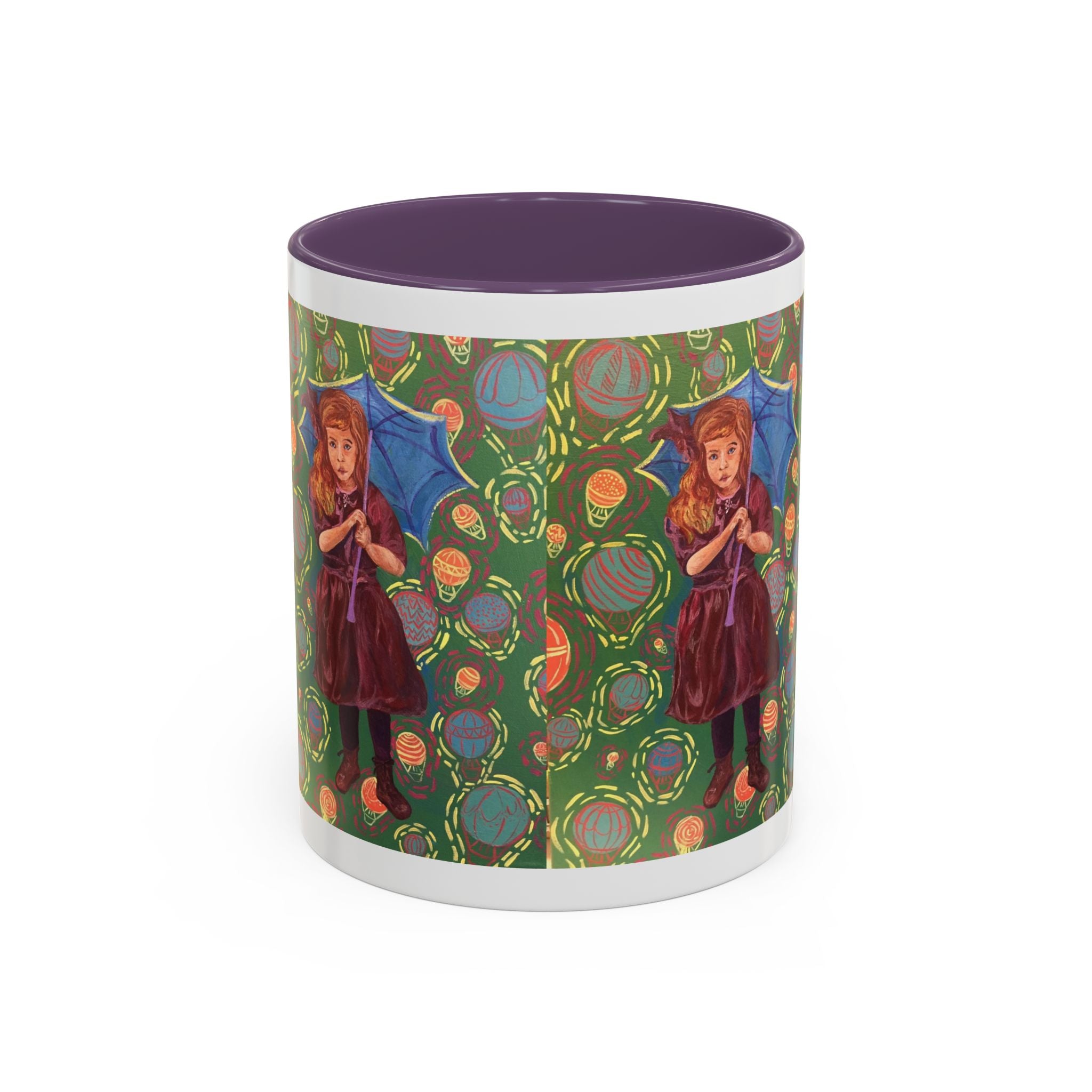 Vintage Girl with Umbrella Accent Coffee Mug — Whimsical Rainy-Day Art Gift (11/15 oz)