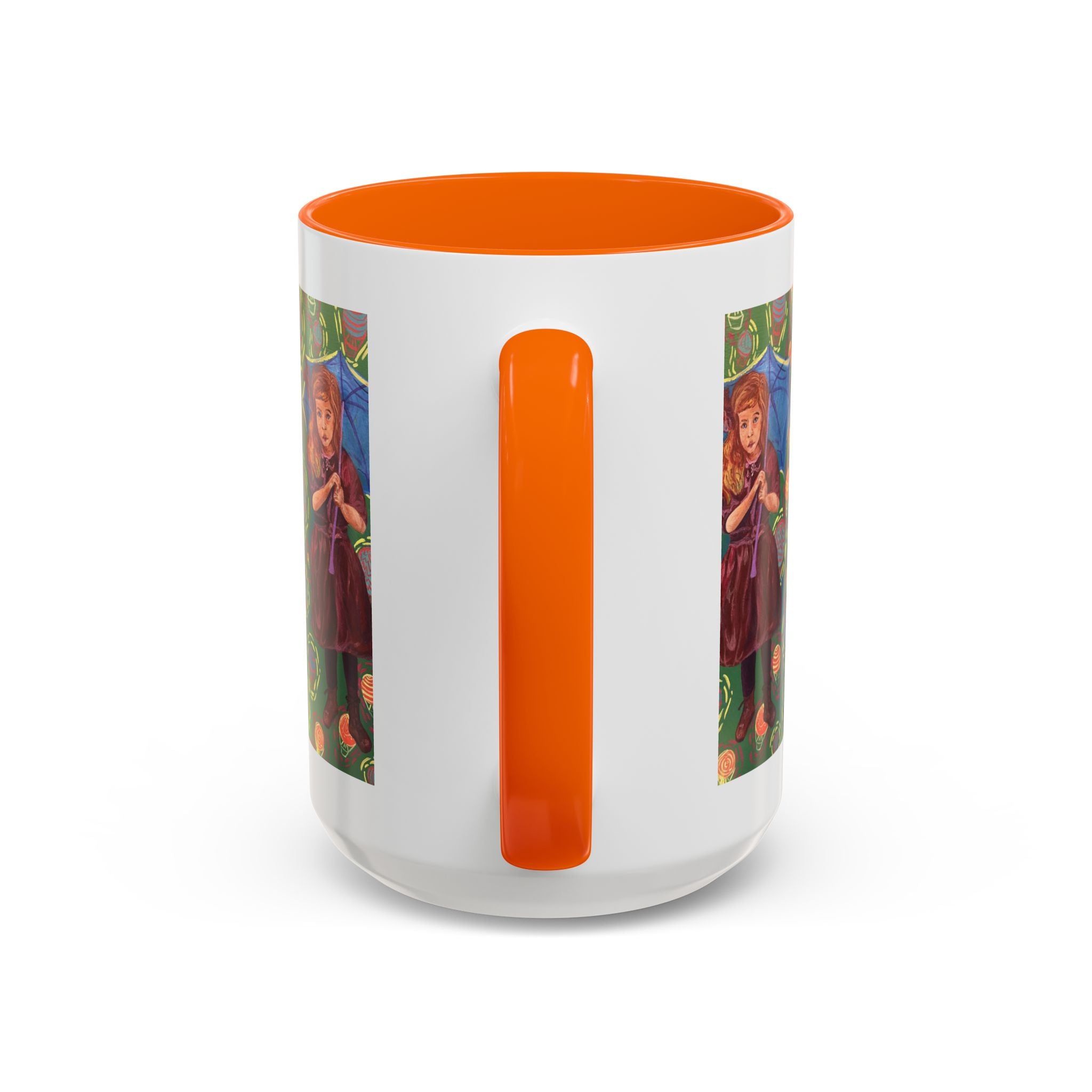 Vintage Girl with Umbrella Accent Coffee Mug — Whimsical Rainy-Day Art Gift (11/15 oz)