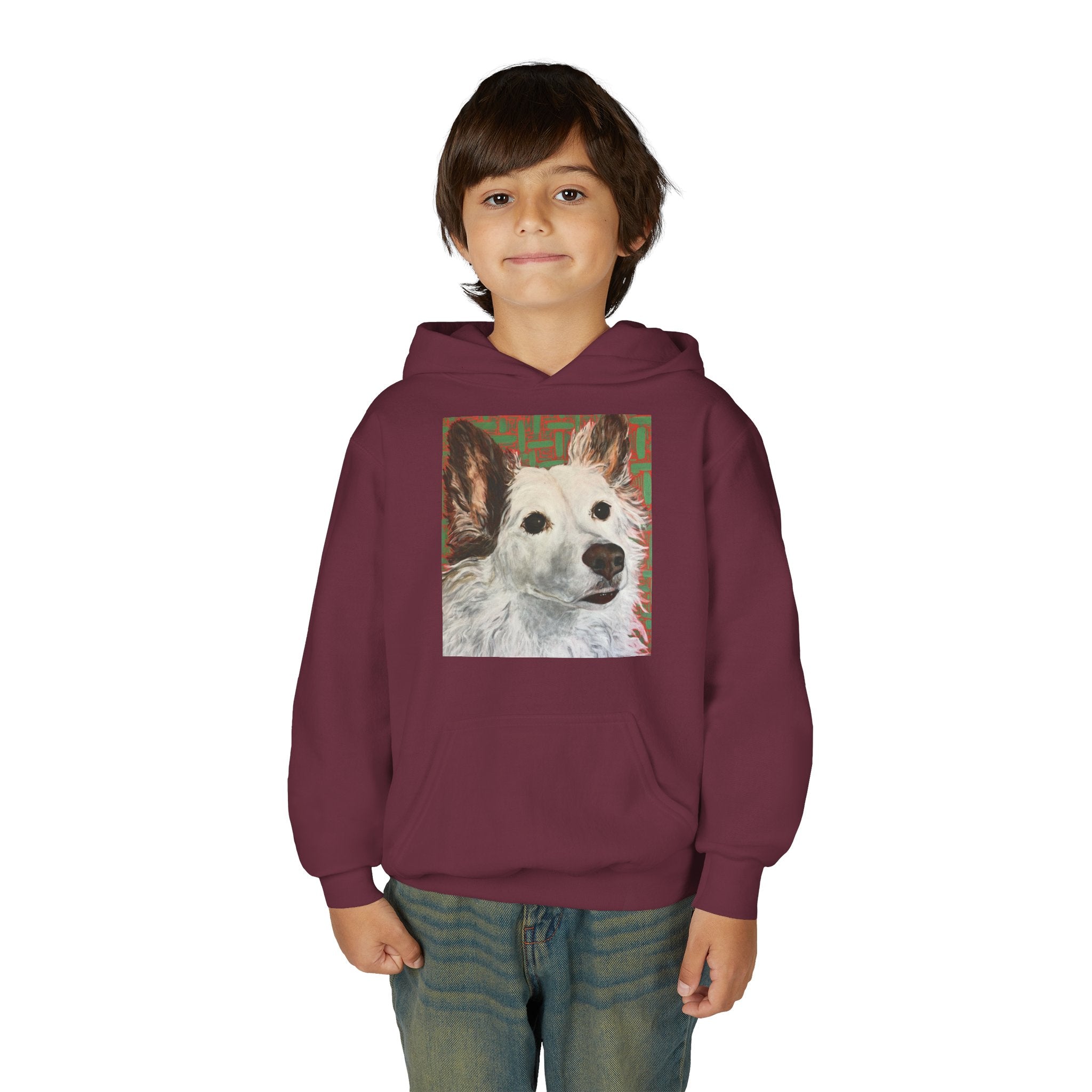 White Dog Portrait Hoodie —  Pullover for Kids