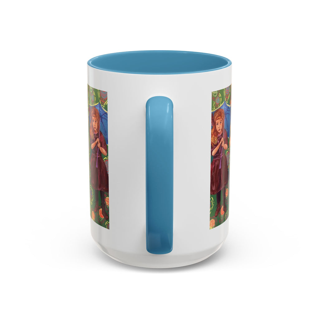 Vintage Girl with Umbrella Accent Coffee Mug — Whimsical Rainy-Day Art Gift (11/15 oz)