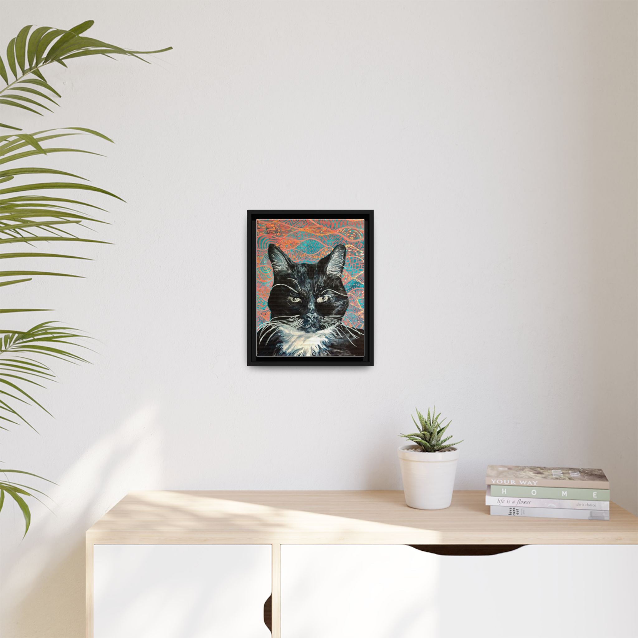 Black Cat Portrait Wall Art_ Framed Matte Canvas Cat Portrait