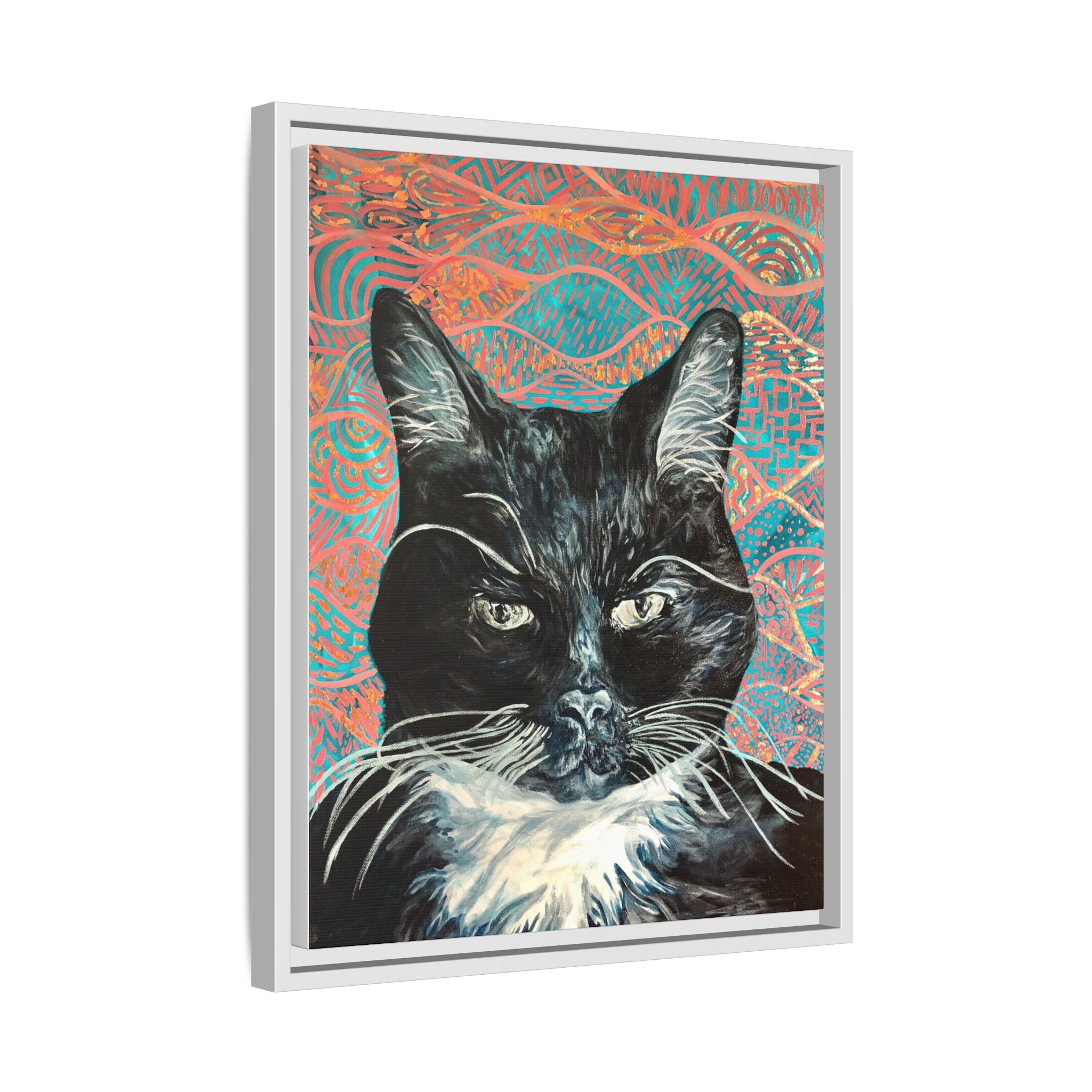 Black Cat Portrait Wall Art_ Framed Matte Canvas Cat Portrait