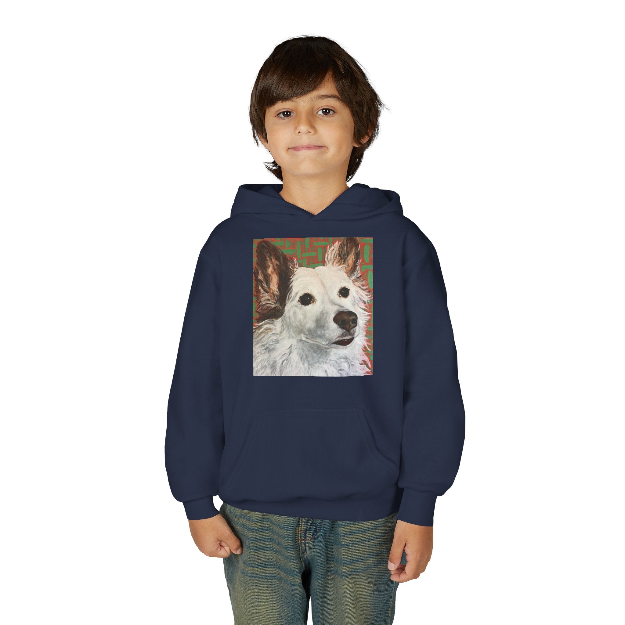 White Dog Portrait Hoodie —  Pullover for Kids