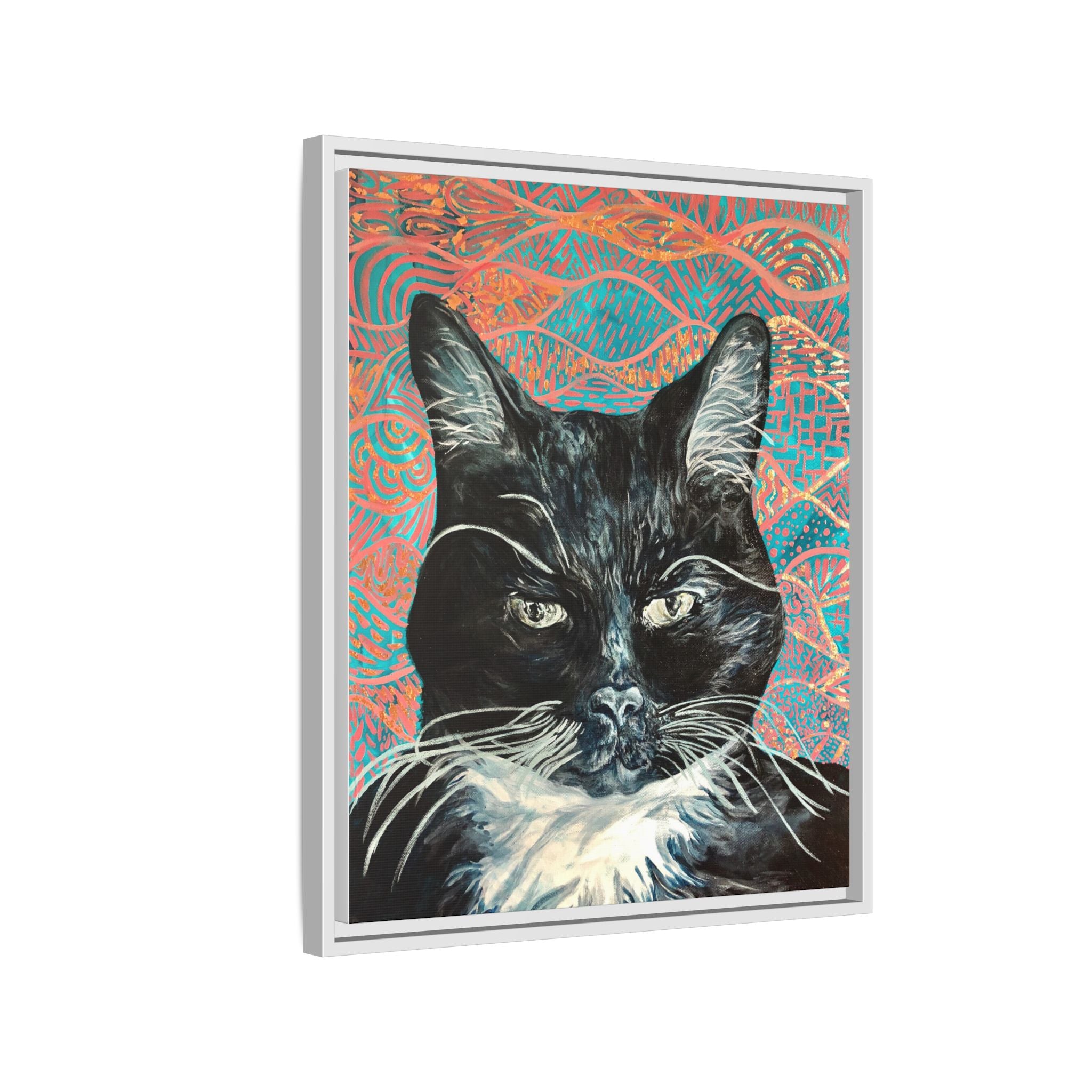 Black Cat Portrait Wall Art_ Framed Matte Canvas Cat Portrait