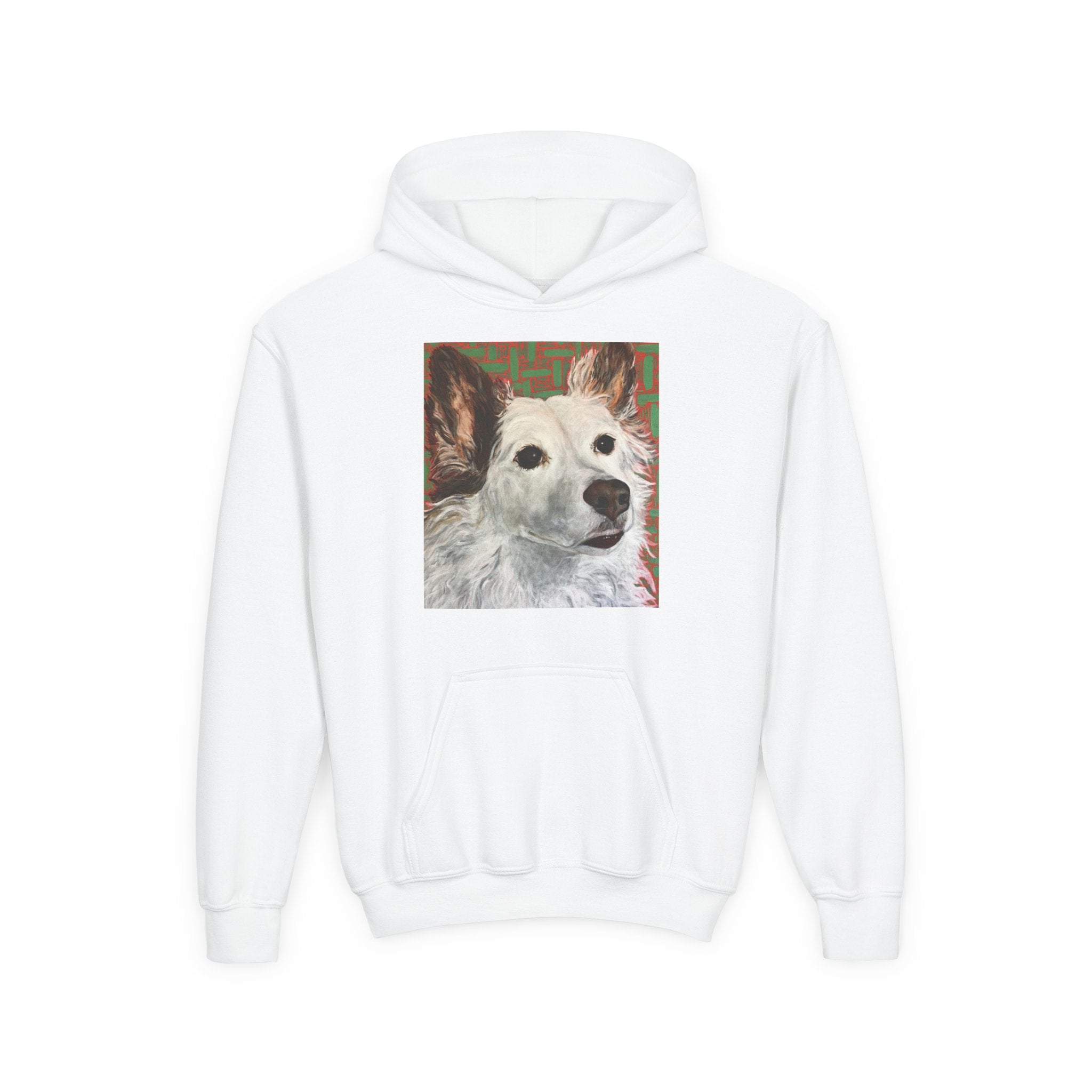 White Dog Portrait Hoodie —  Pullover for Kids