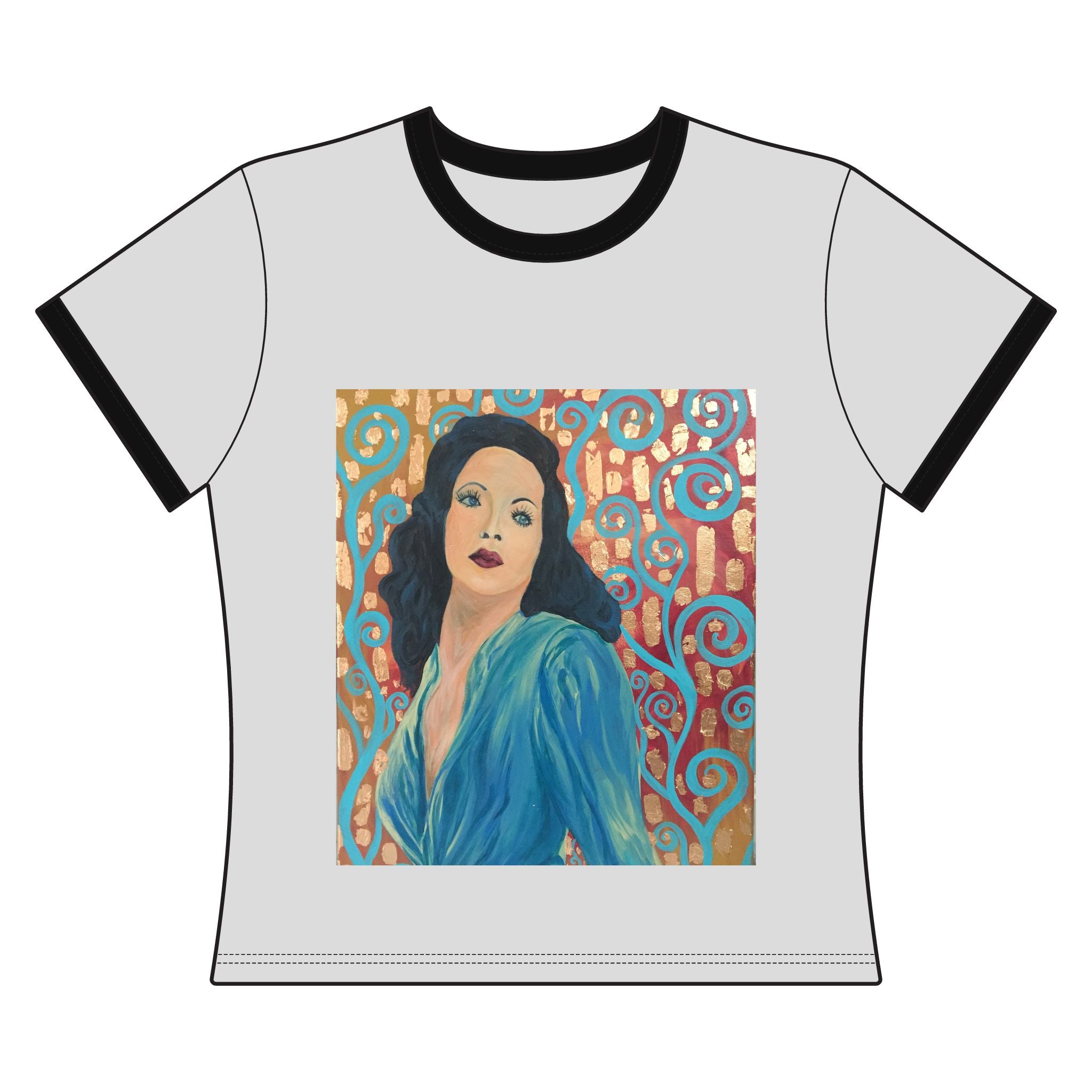 Gene Tierney - Vintage Portrait Ringer Tee — Artistic Woman Illustration