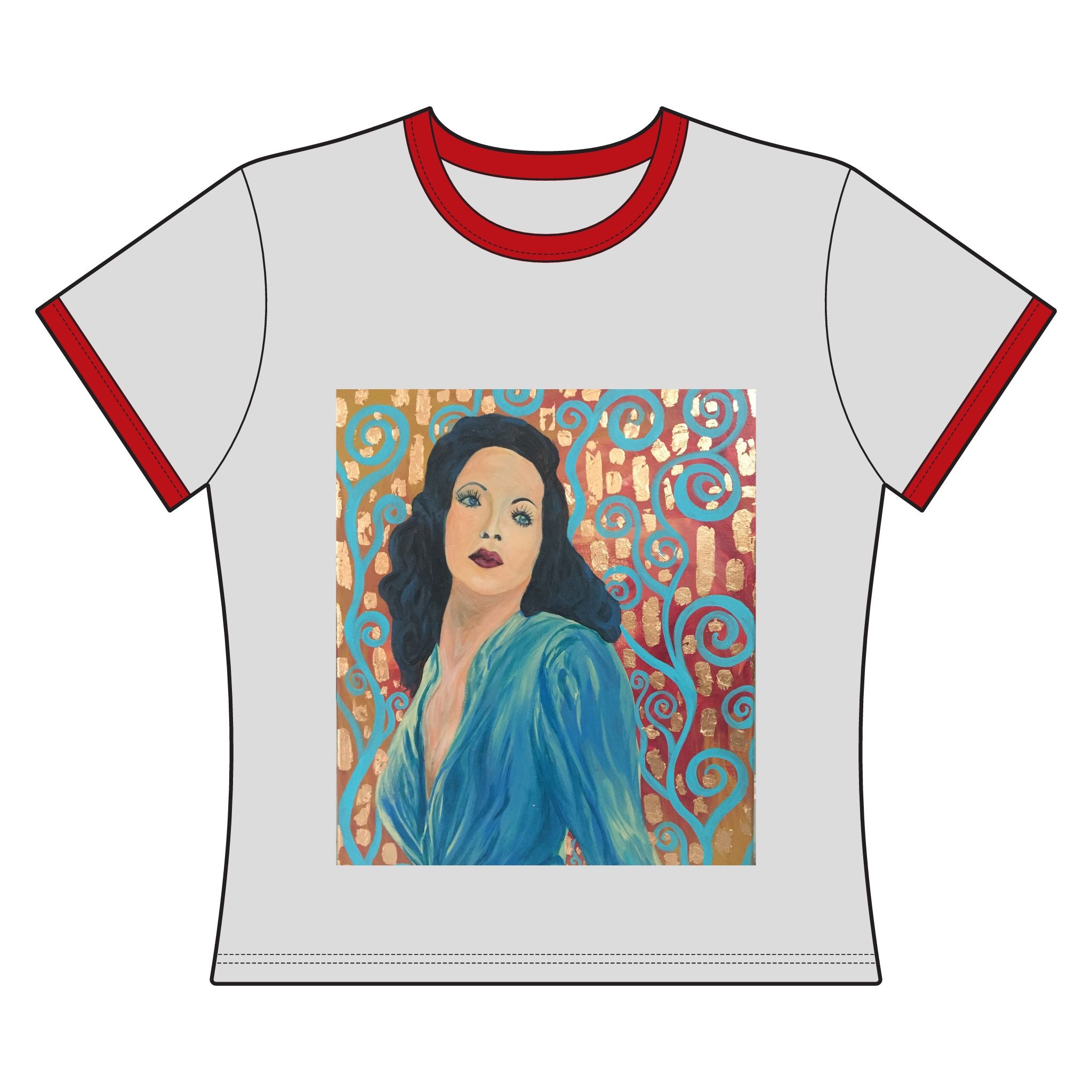 Gene Tierney - Vintage Portrait Ringer Tee — Artistic Woman Illustration