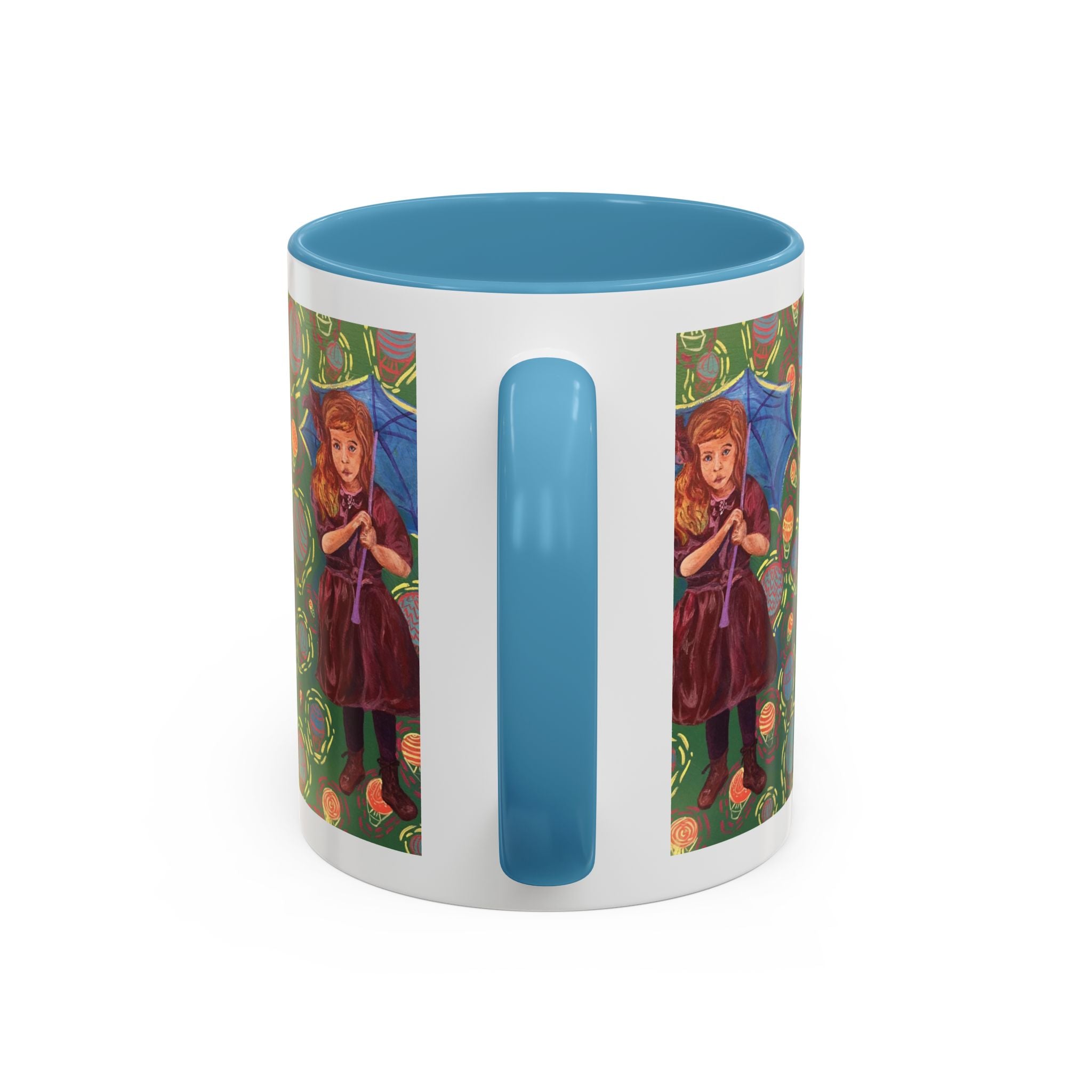 Vintage Girl with Umbrella Accent Coffee Mug — Whimsical Rainy-Day Art Gift (11/15 oz)