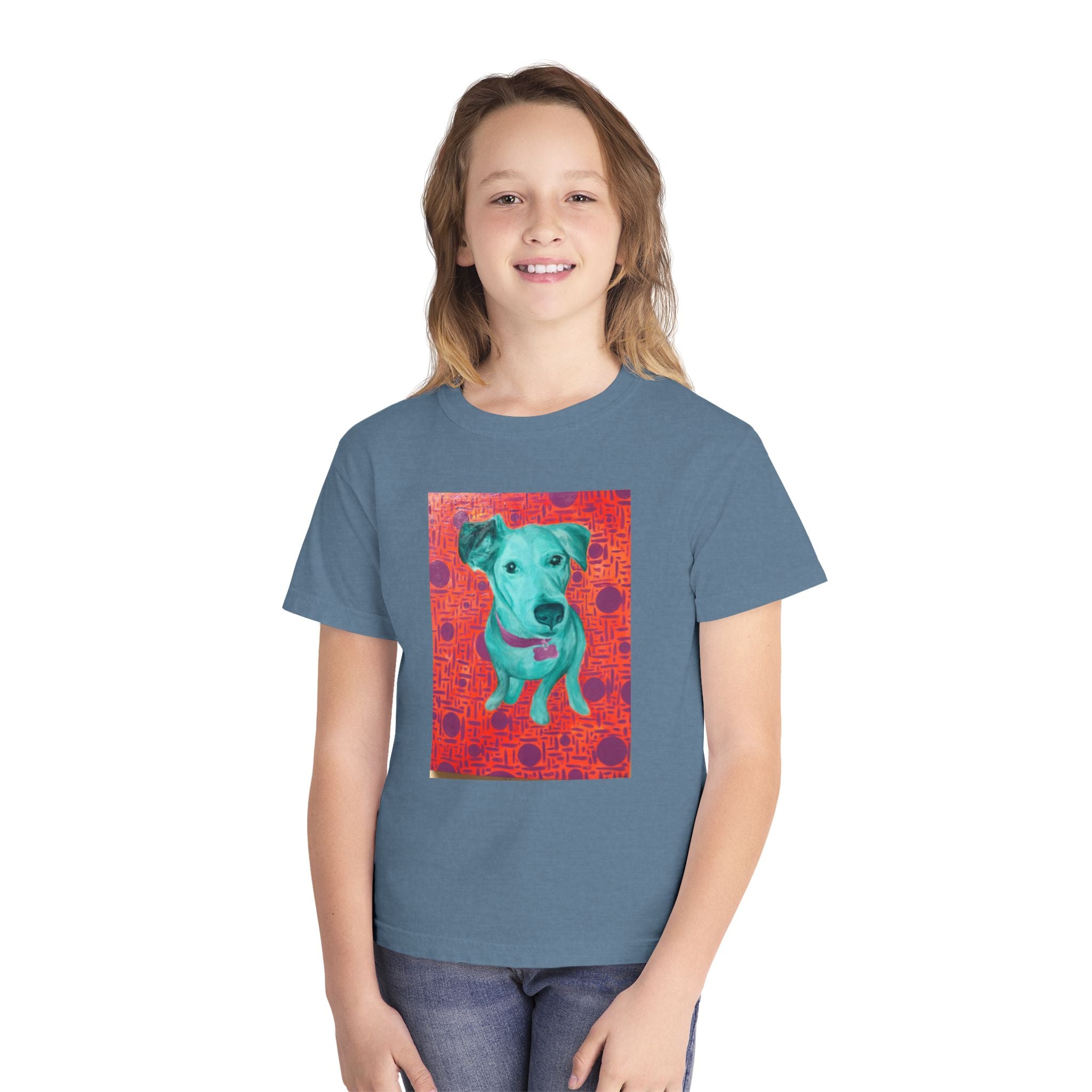 White Dog - Youth Tee — Colorful Pop-Art Puppy Graphic Kids T-Shirt