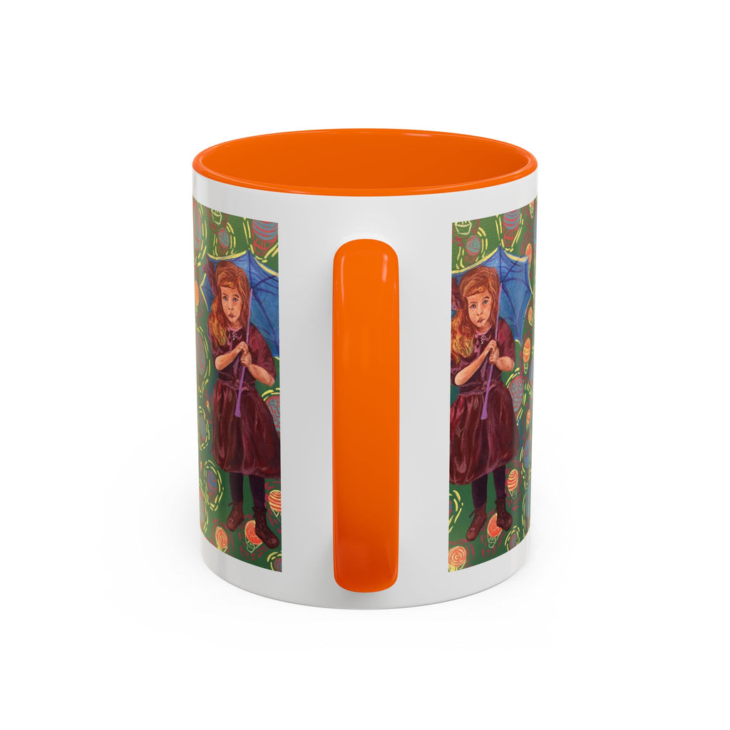 Vintage Girl with Umbrella Accent Coffee Mug — Whimsical Rainy-Day Art Gift (11/15 oz)