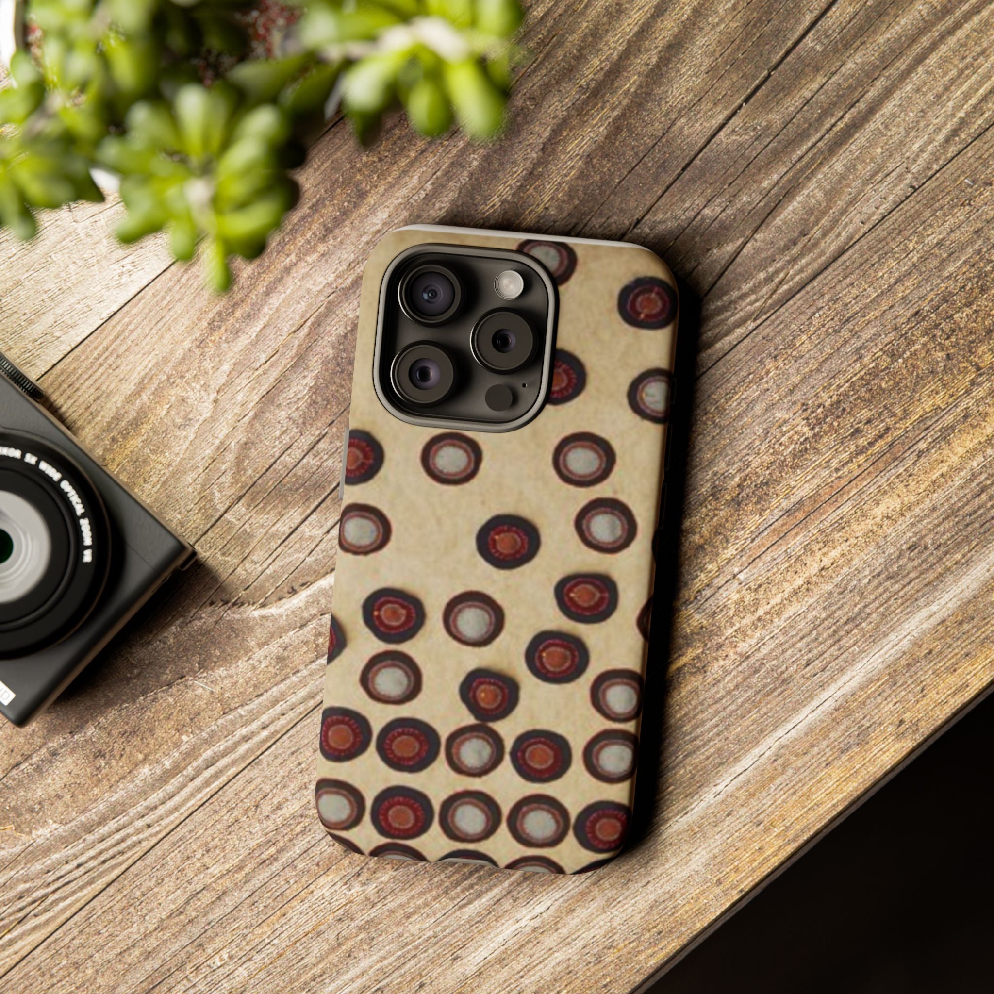 Penny Rug - Retro Dot Pattern Phone Case — Vintage Beige Circles Protective Cover