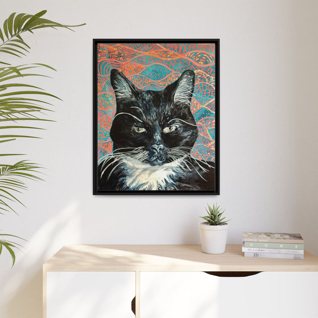 Black Cat Portrait Wall Art_ Framed Matte Canvas Cat Portrait