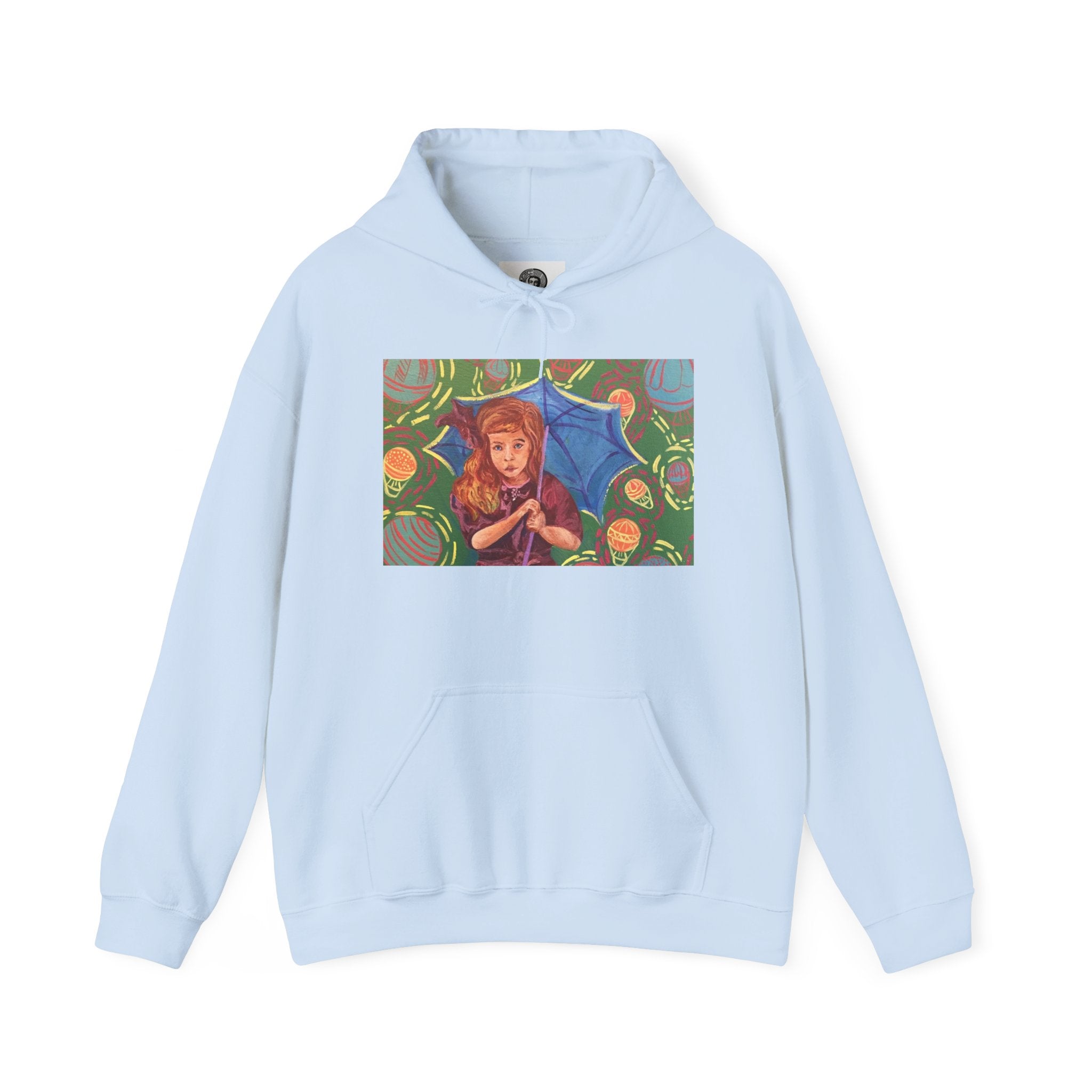 Vintage Girl with Umbrella Graphic Sweatshirt - Kids' Rainy Day Illustration Hoodie