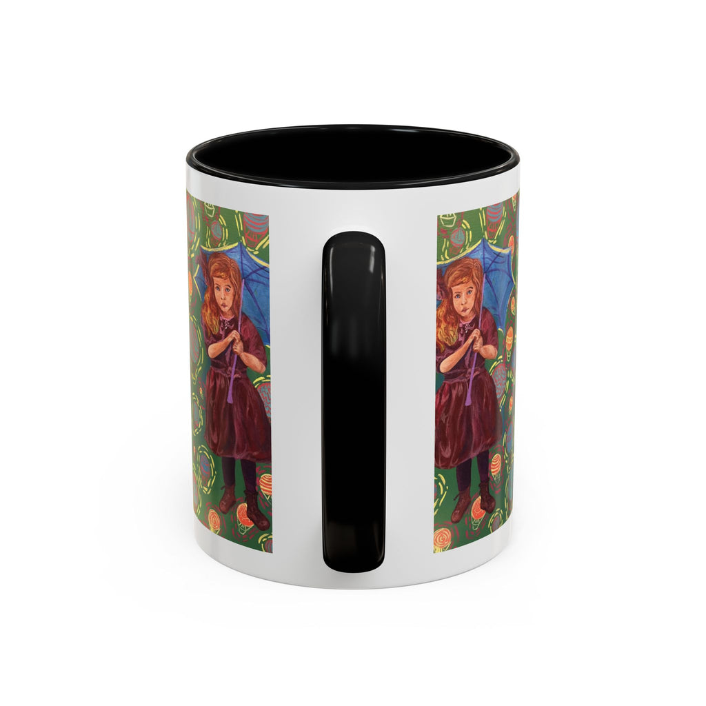 Vintage Girl with Umbrella Accent Coffee Mug — Whimsical Rainy-Day Art Gift (11/15 oz)