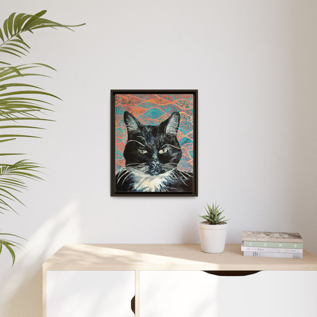 Black Cat Portrait Wall Art_ Framed Matte Canvas Cat Portrait