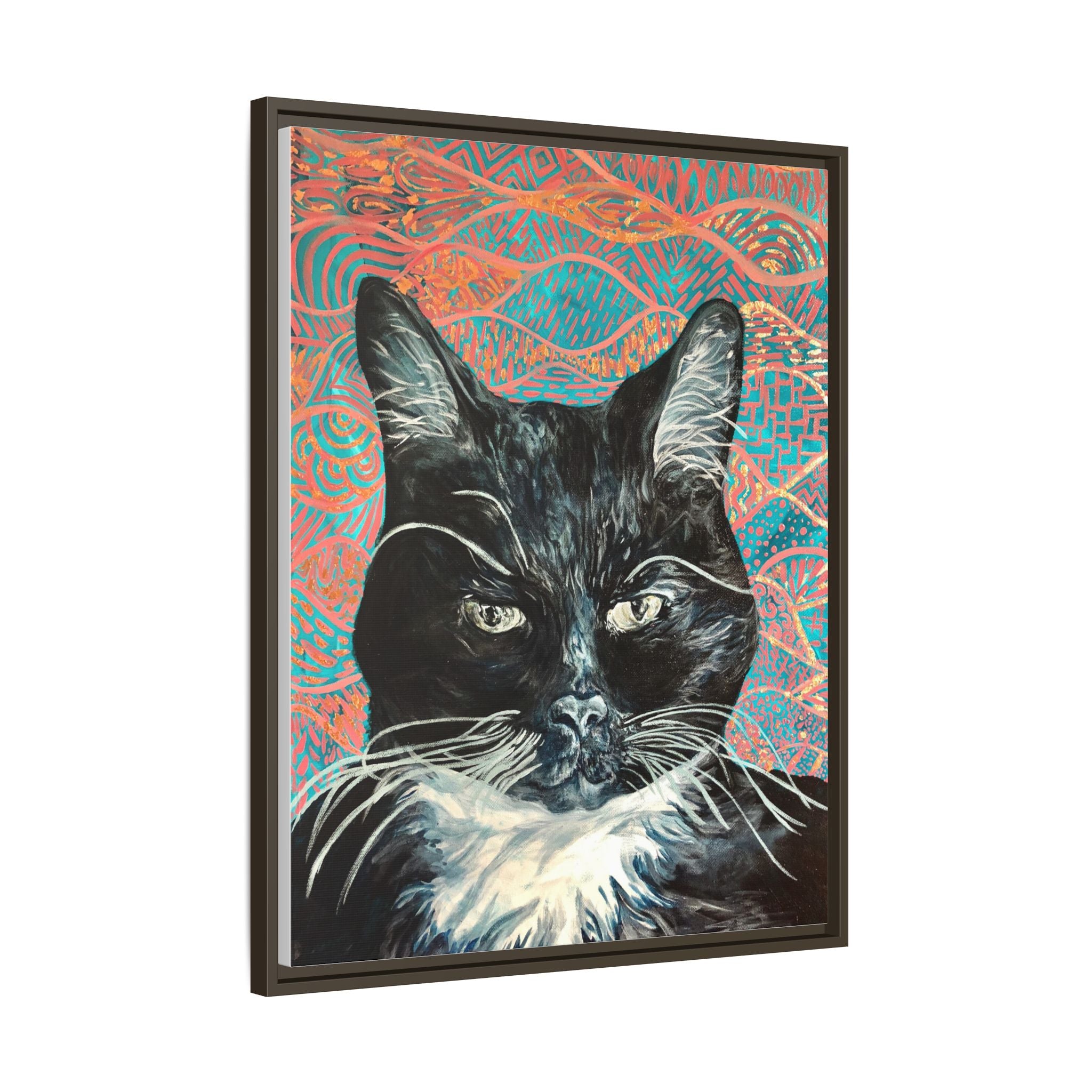 Black Cat Portrait Wall Art_ Framed Matte Canvas Cat Portrait