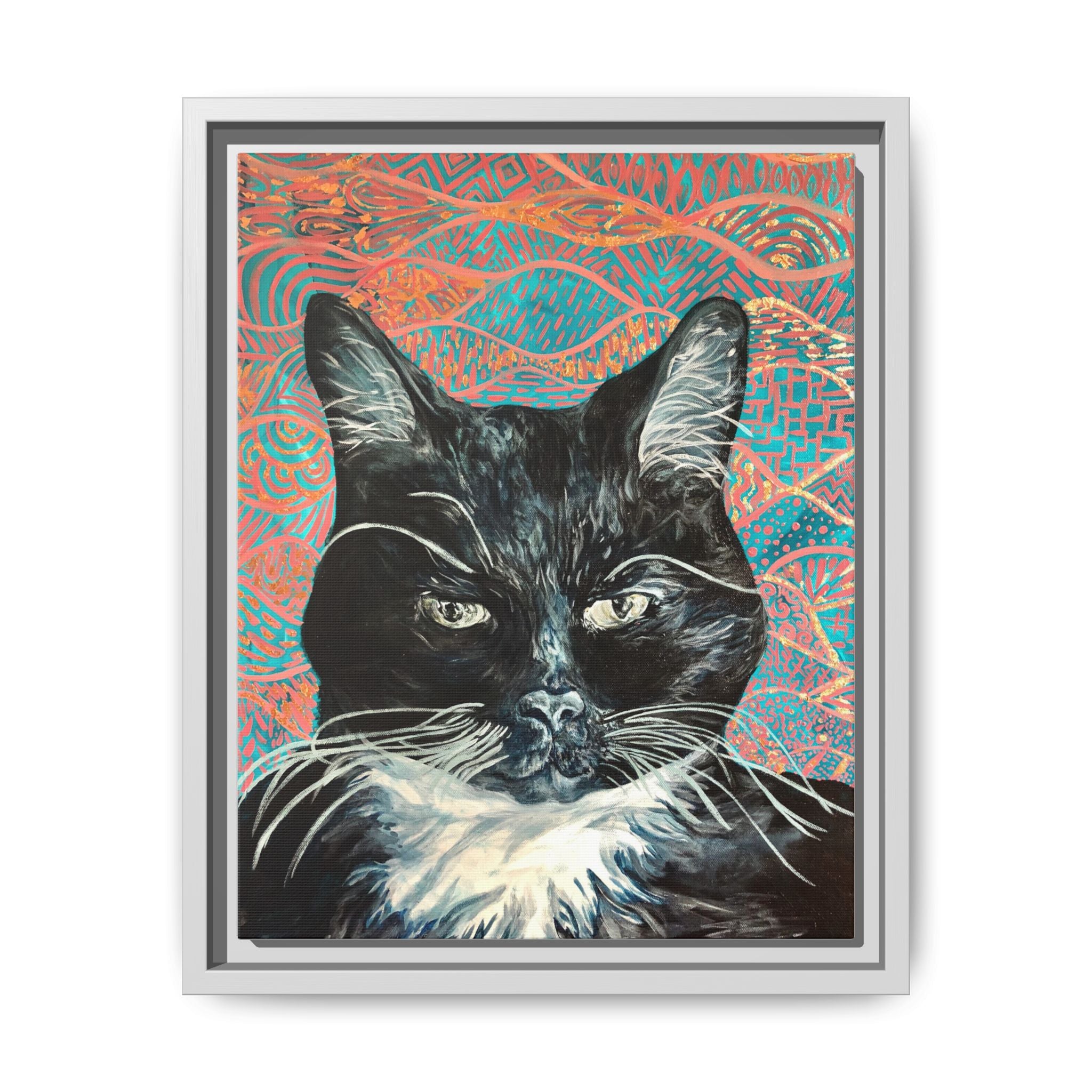 Black Cat Portrait Wall Art_ Framed Matte Canvas Cat Portrait