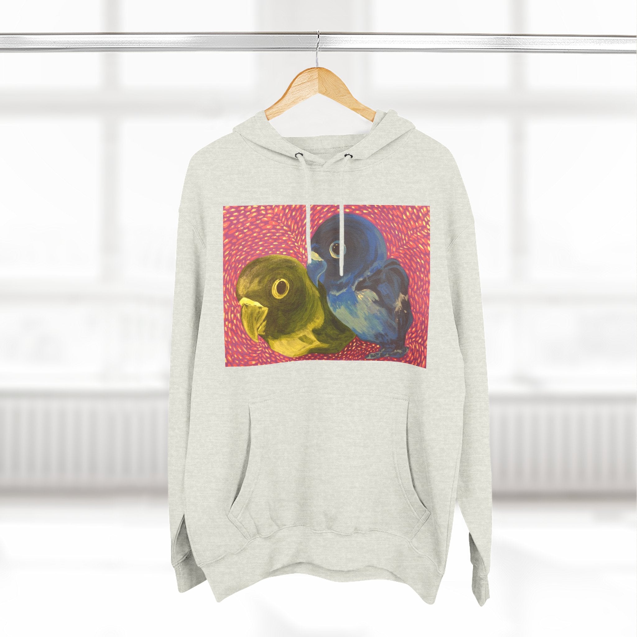 Parakeet Pop Art Hoodie — Colorful Budgie Bird Print Fleece Pullover