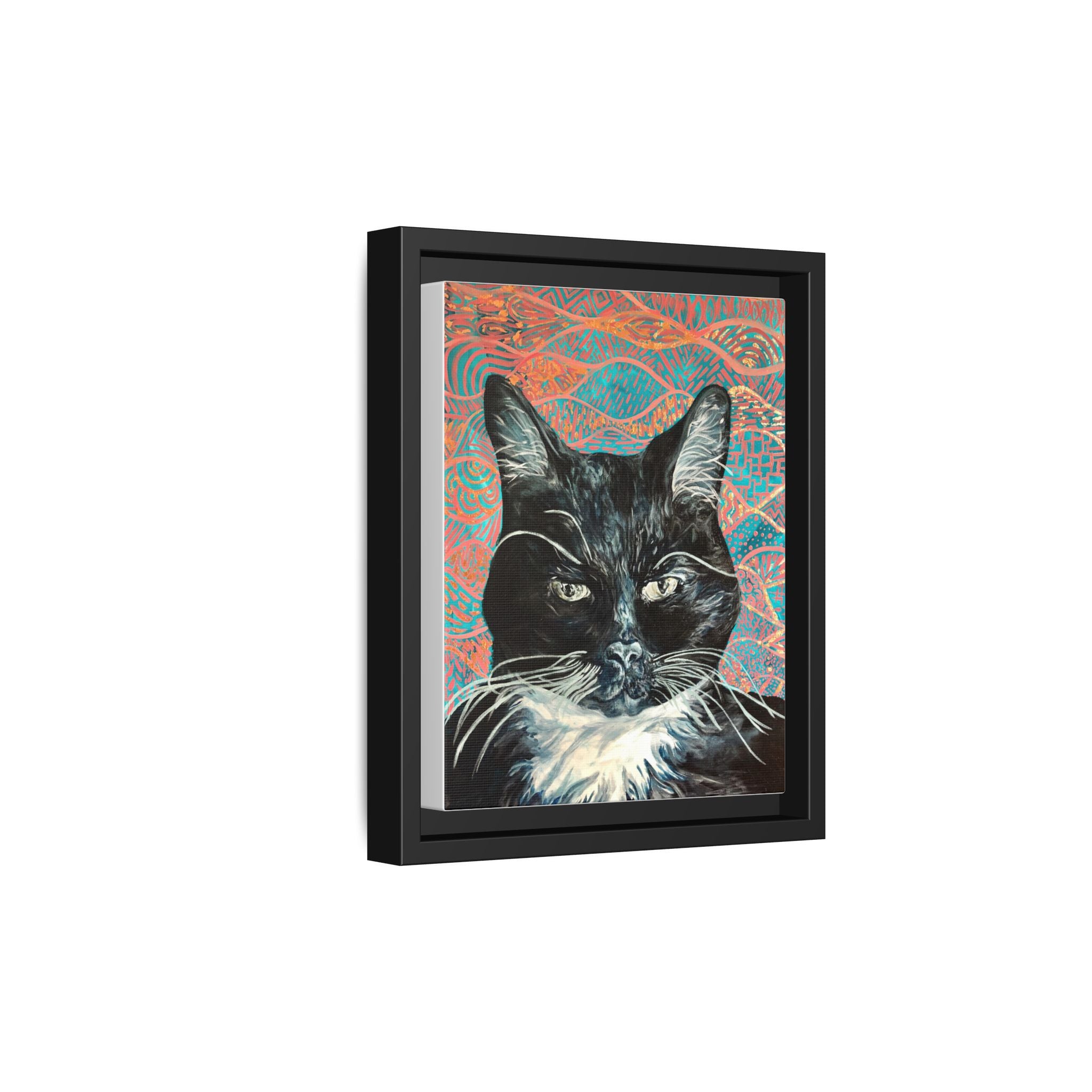 Black Cat Portrait Wall Art_ Framed Matte Canvas Cat Portrait