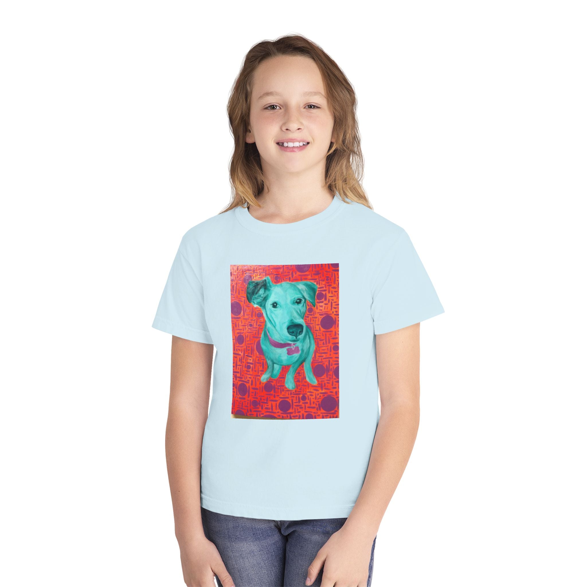 White Dog - Youth Tee — Colorful Pop-Art Puppy Graphic Kids T-Shirt