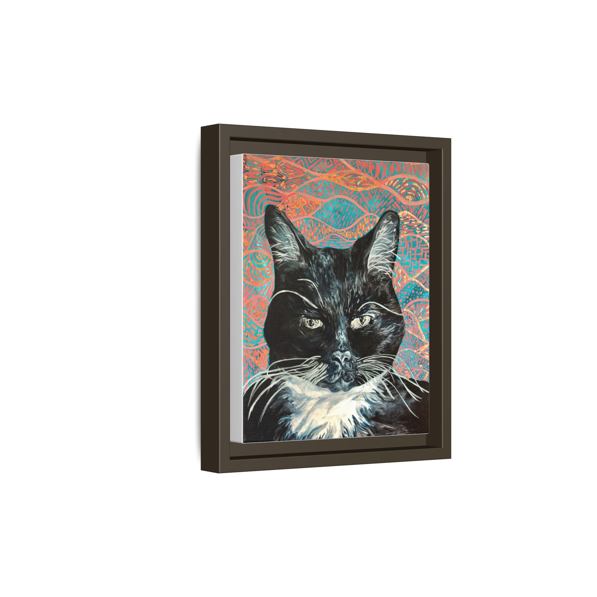 Black Cat Portrait Wall Art_ Framed Matte Canvas Cat Portrait