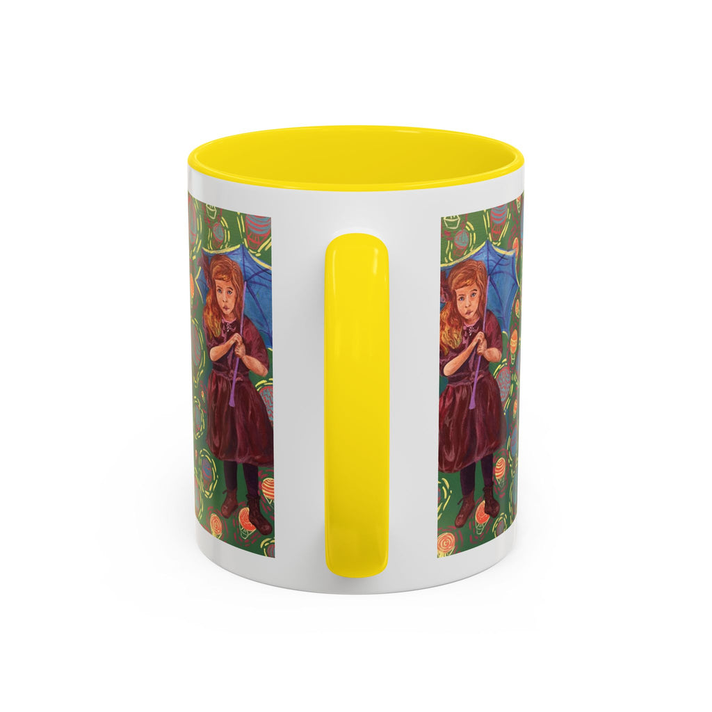 Vintage Girl with Umbrella Accent Coffee Mug — Whimsical Rainy-Day Art Gift (11/15 oz)