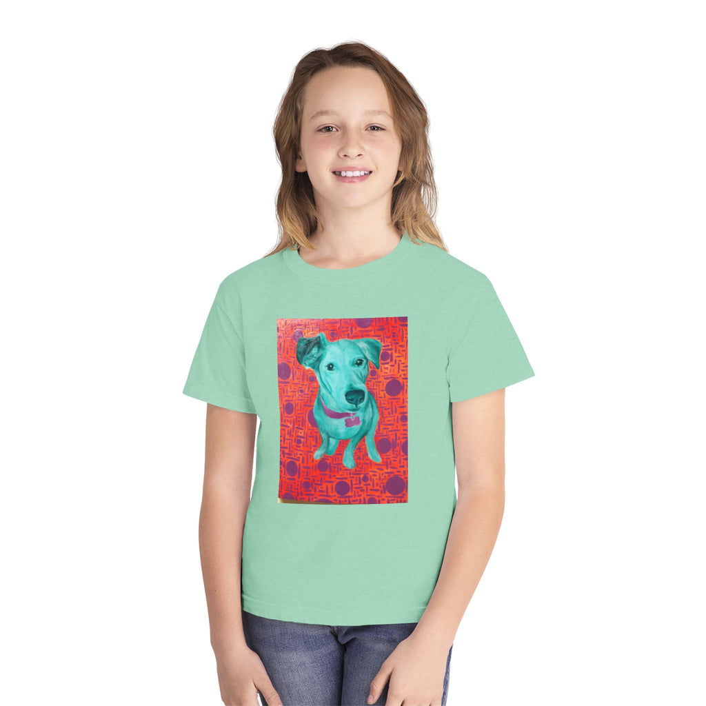 White Dog - Youth Tee — Colorful Pop-Art Puppy Graphic Kids T-Shirt