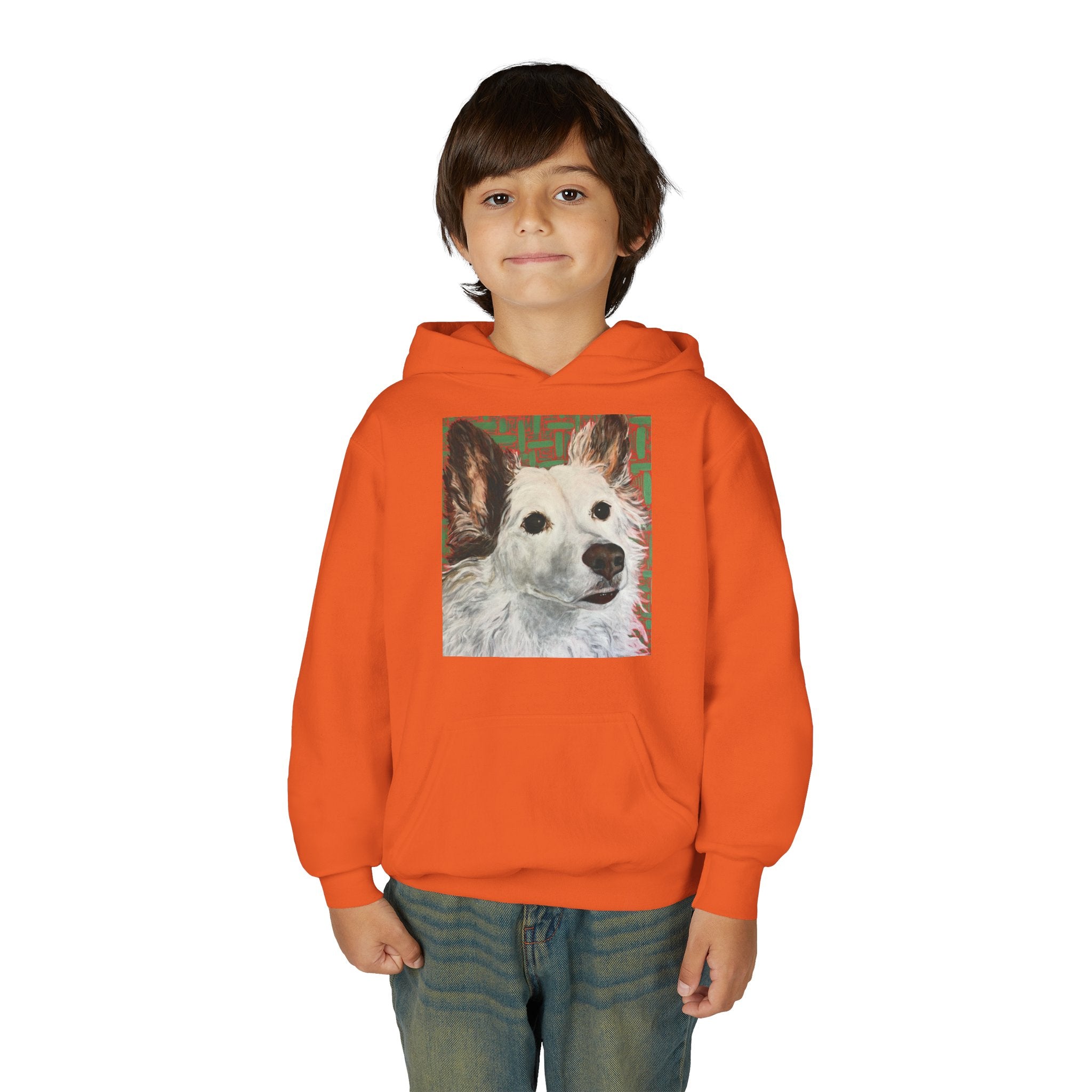 White Dog Portrait Hoodie —  Pullover for Kids